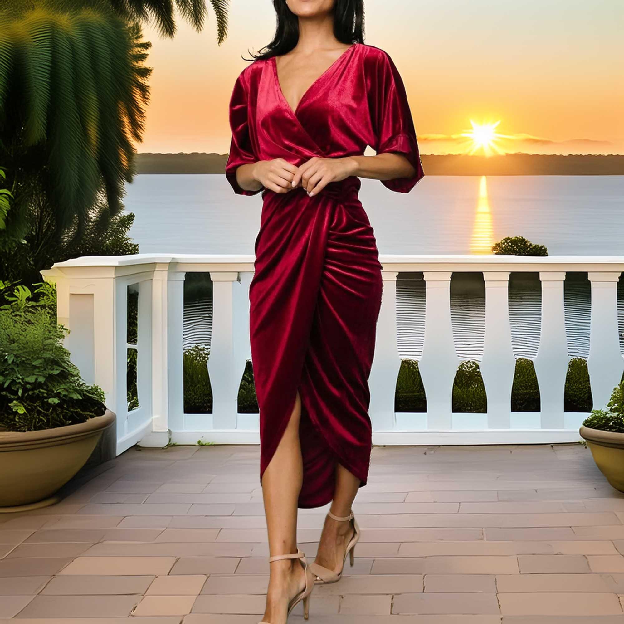 Coastal Ruched Surplice Half Sleeve Dress - Southern Shores Clothing