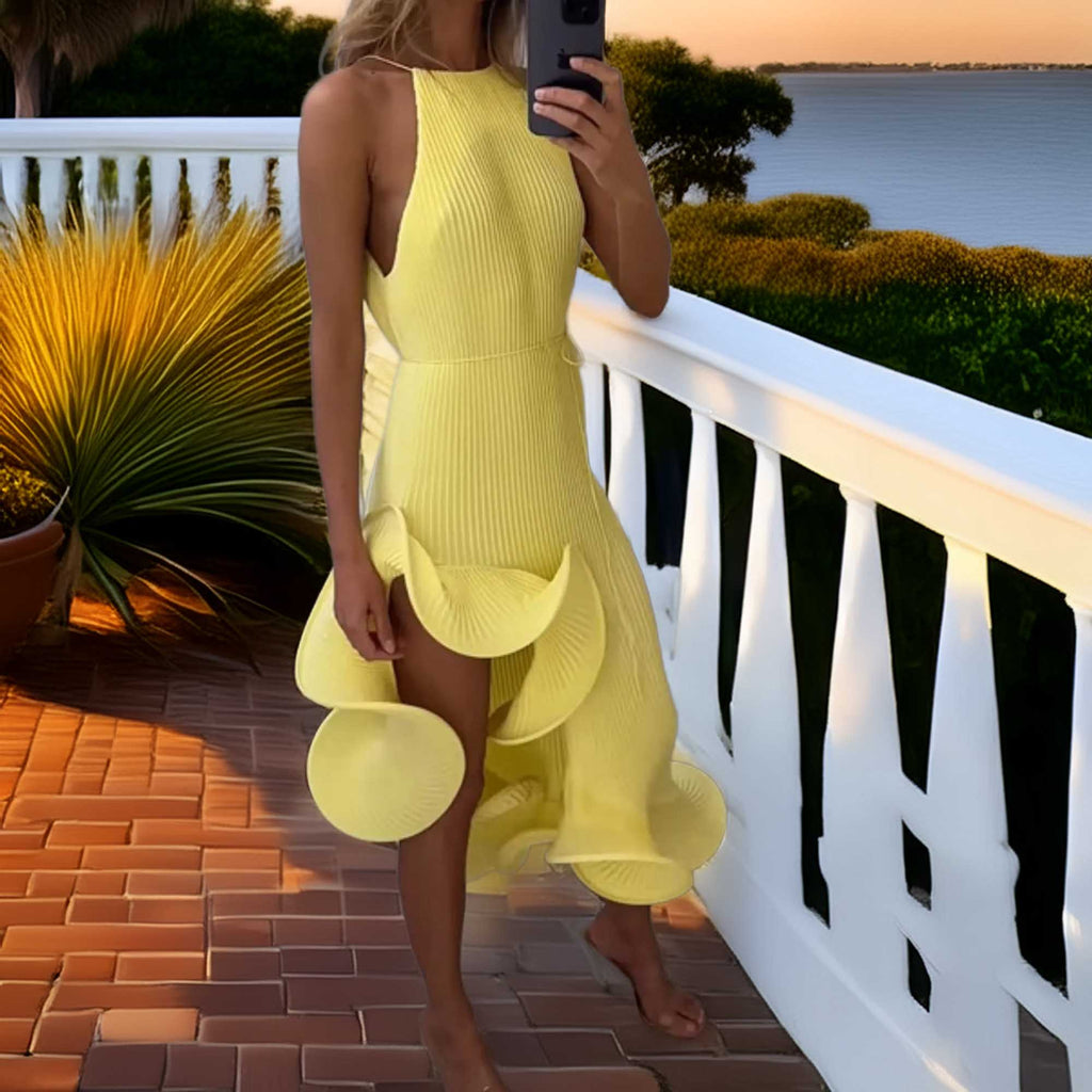 Lowcountry Ruffle Hem Ribbed Sleeveless Dress