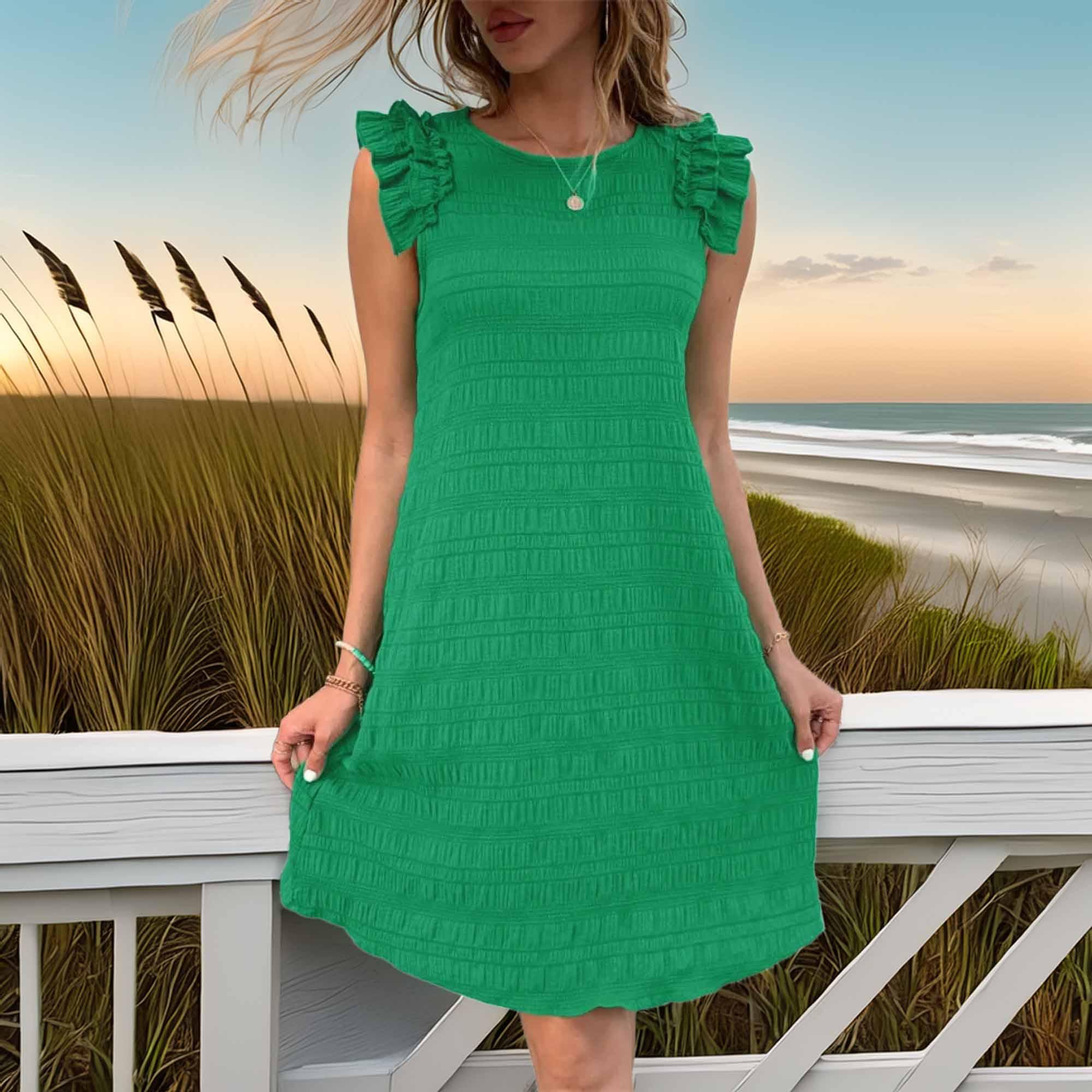 Ruffled Round Neck Sleeveless Dress - Southern Shores Clothing