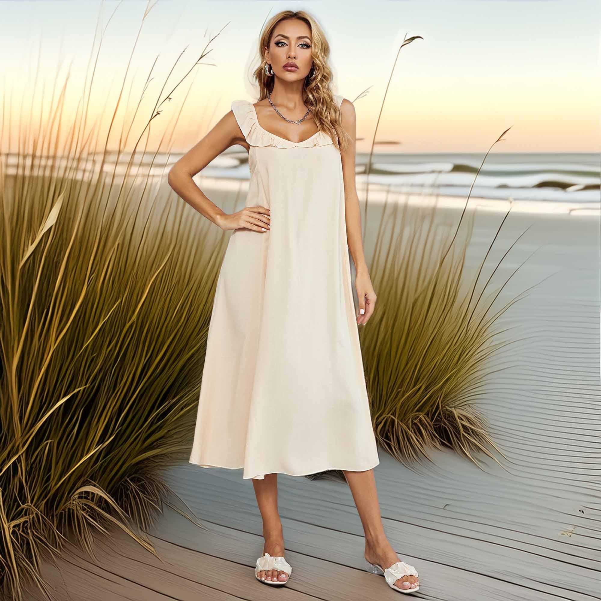 Ruffled V-Neck Midi Dress - Southern Shores Clothing