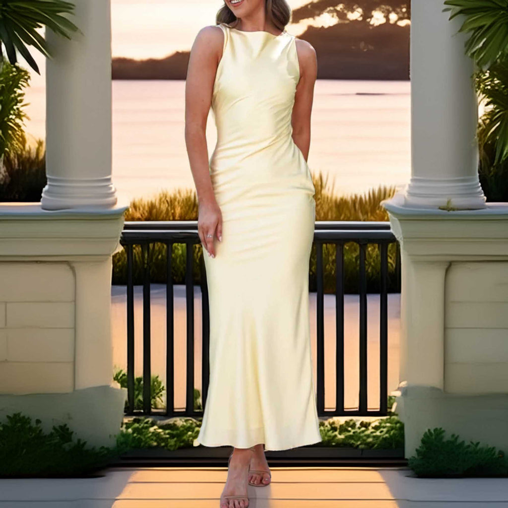 Satin Sleeveless Maxi Bay Dress Luxurious Comfortable