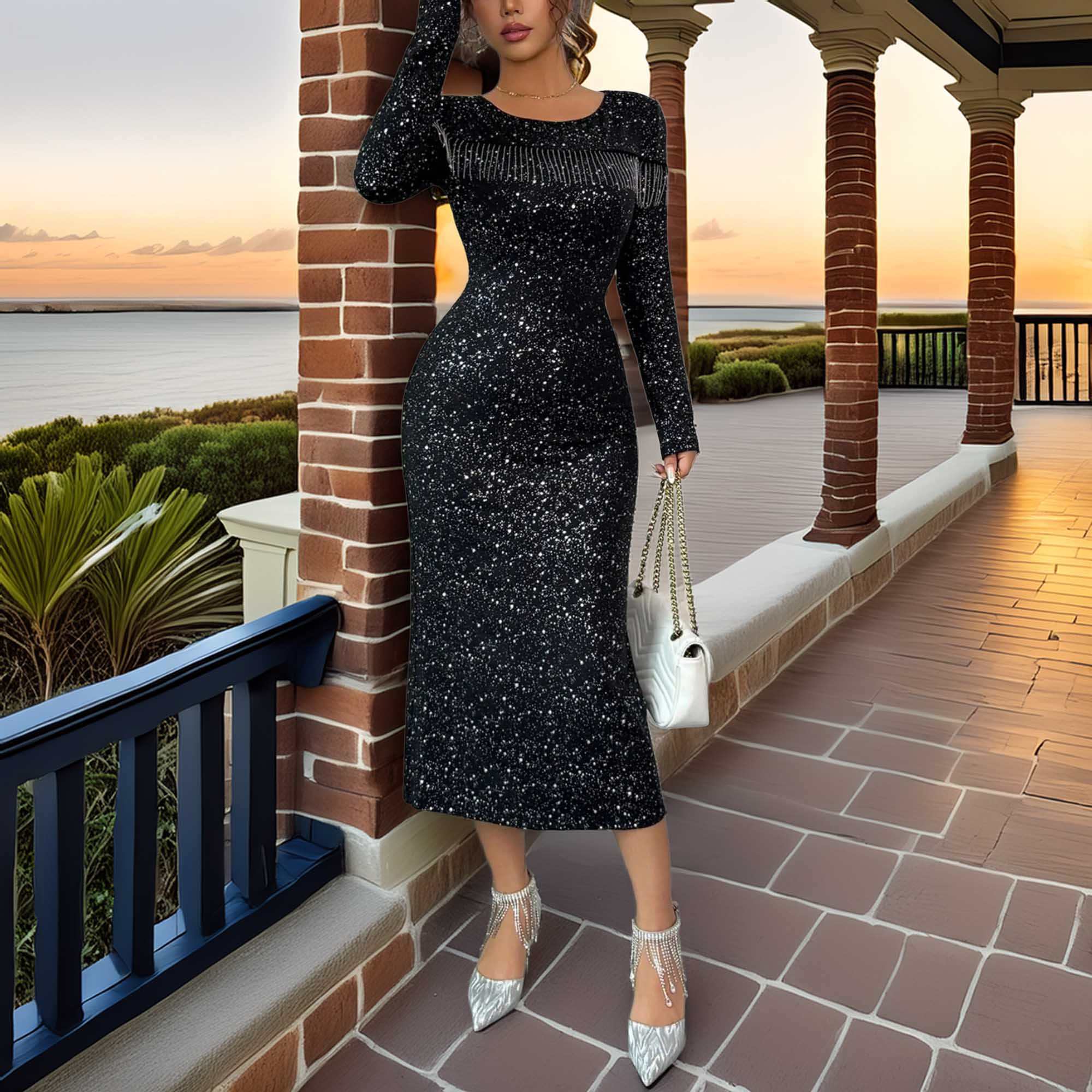 Sequined Long Sleeve Bodycon Dress