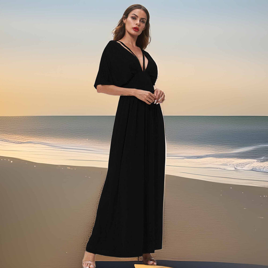 Shiny Strappy Neck Maxi Dress