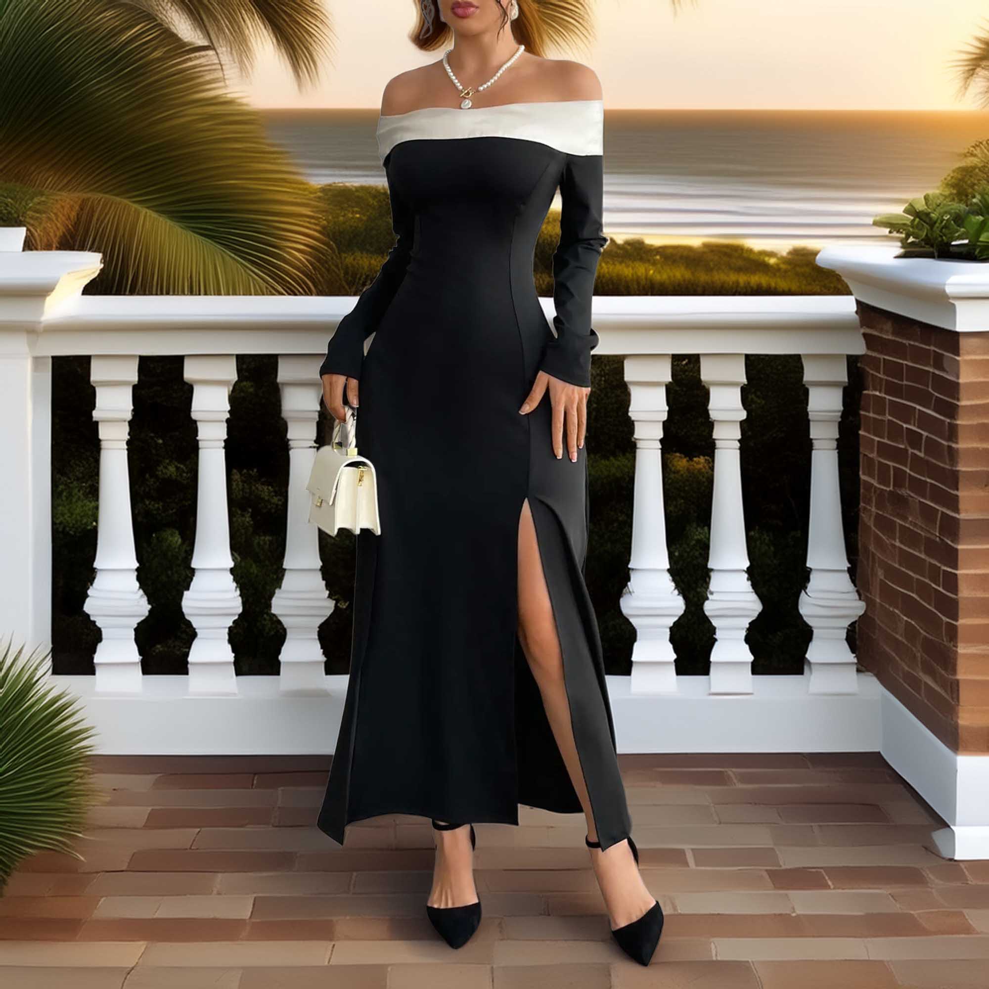Side Slit Off-Shoulder Maxi Dress