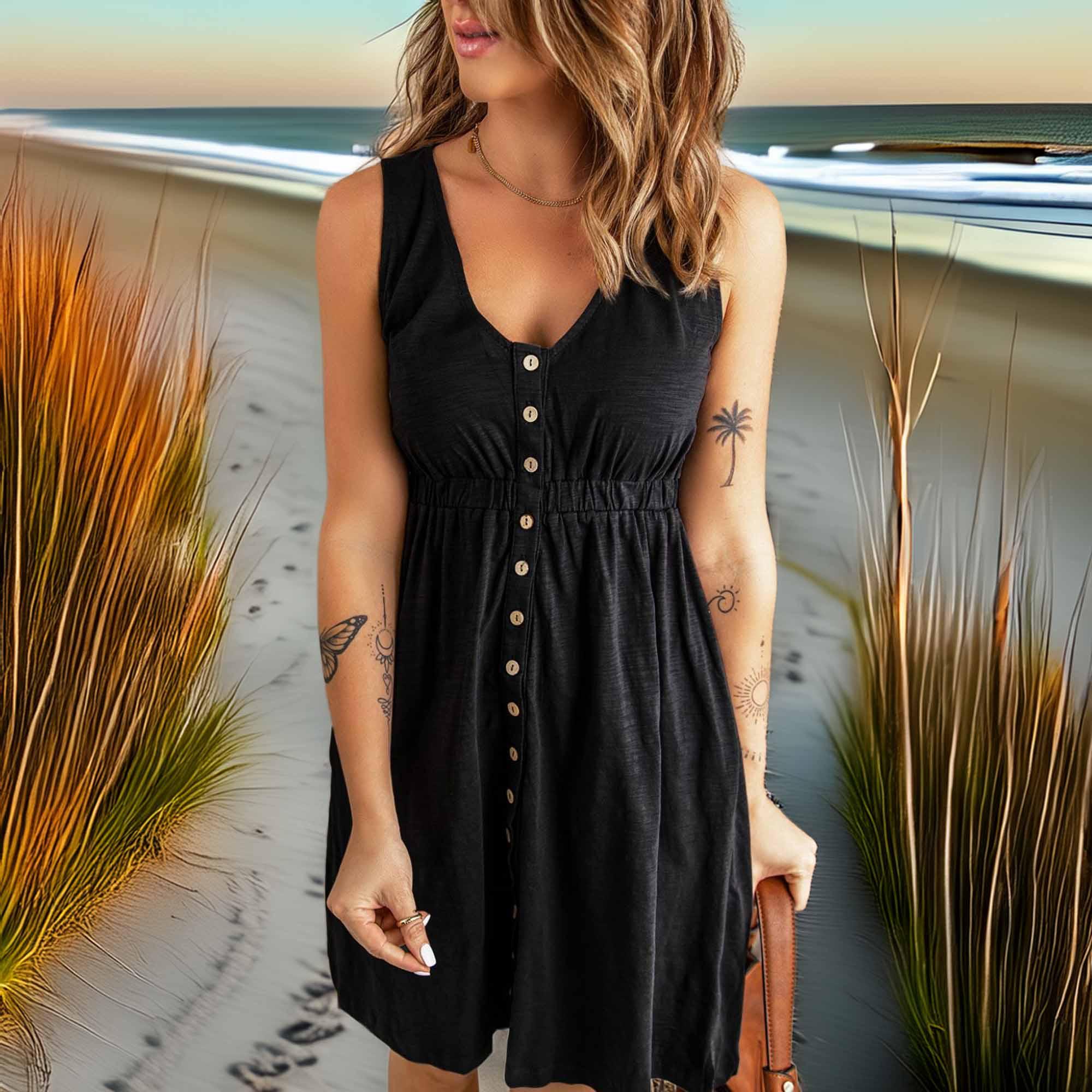 Casual Sleeveless Button Down Mini Magic Dress - Southern Shores Clothing