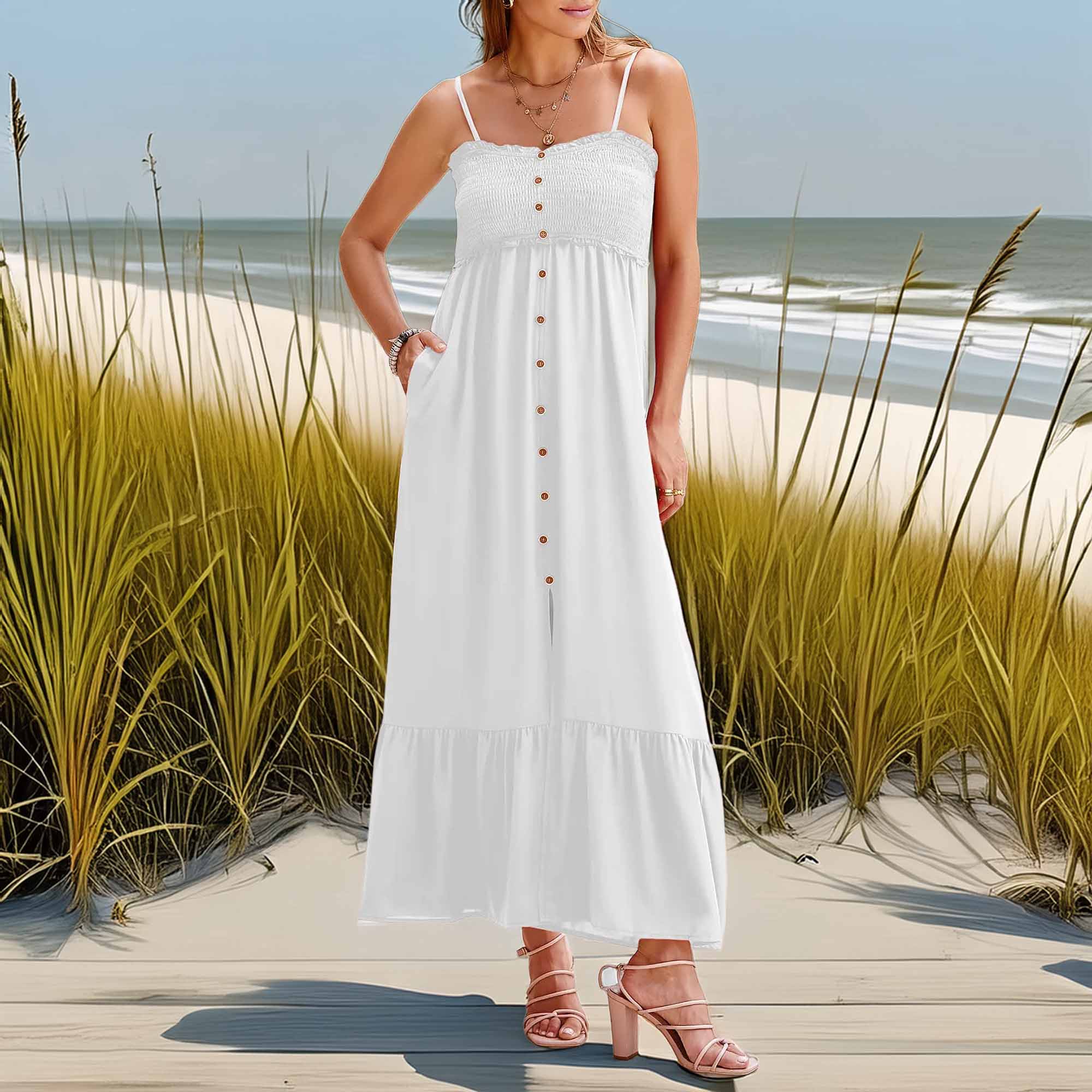 Smocked Spaghetti Strap Ruffle Hem Dress