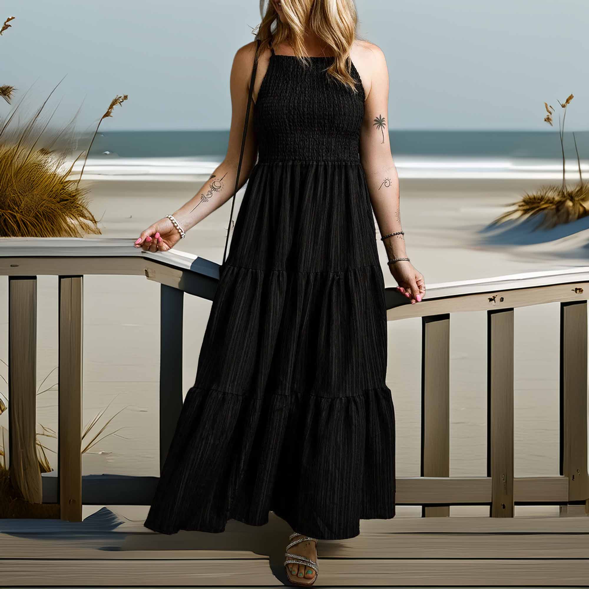 Smocked Tiered Spaghetti Strap Dress