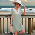 Spliced Lace Contrast Short Sleeve Dress - Southern Shores Clothing