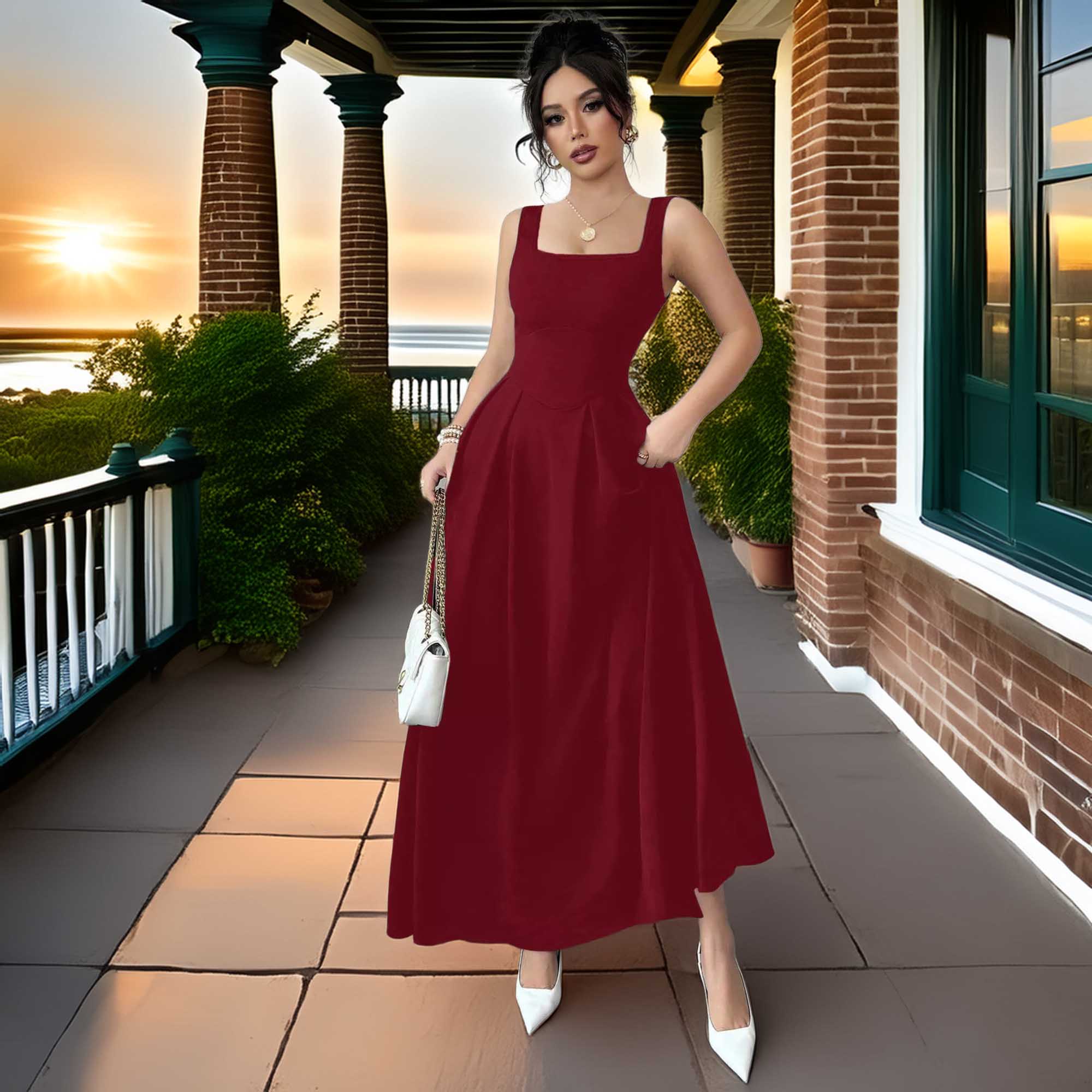 Square Neck Sleeveless Maxi Tank Dress