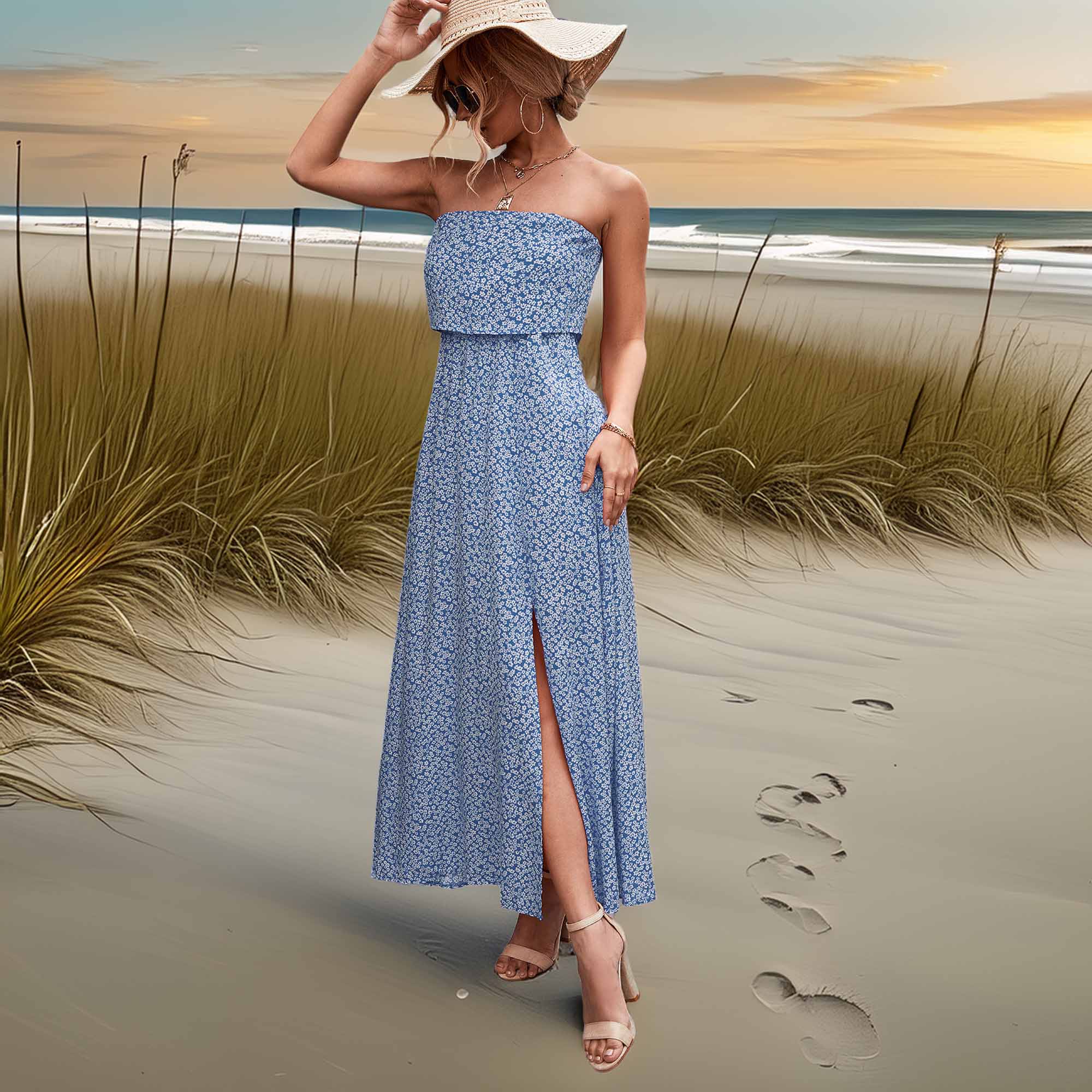 Strapless Split Maxi Dress