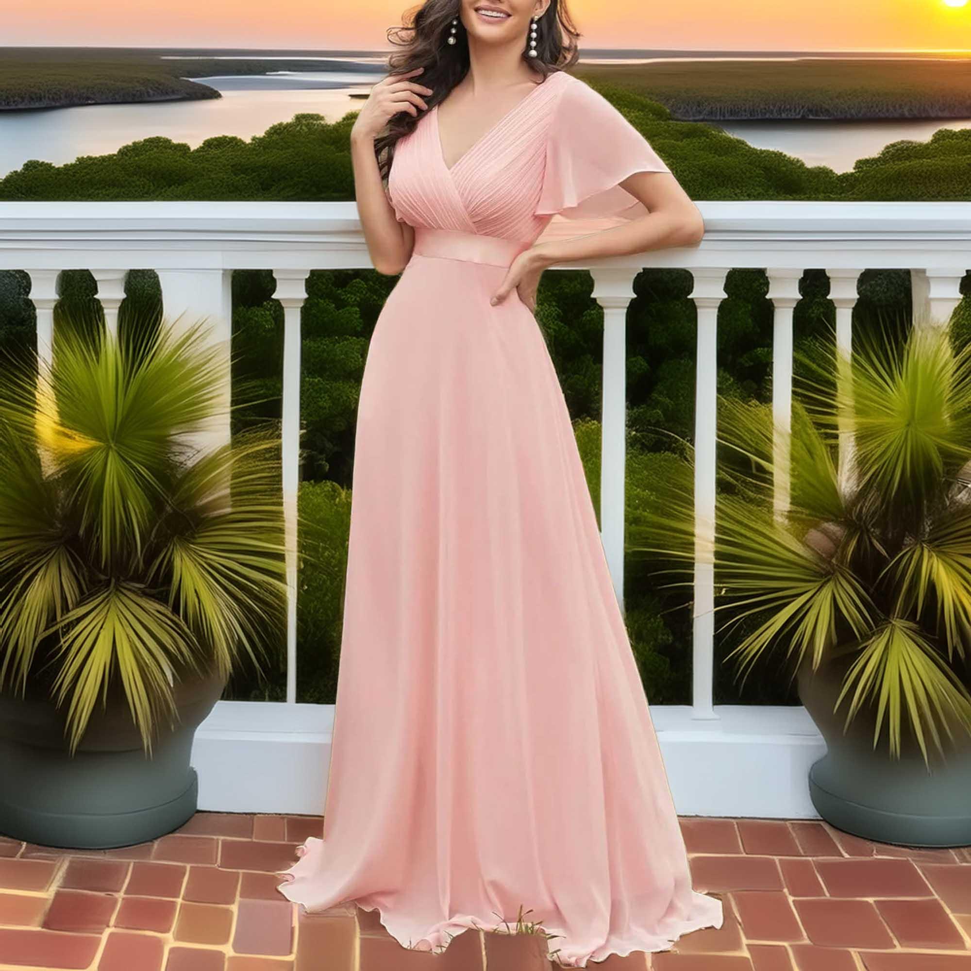 Elegant Surplice Flutter Sleeve Maxi Dress Coastal Style - Southern Shores Clothing
