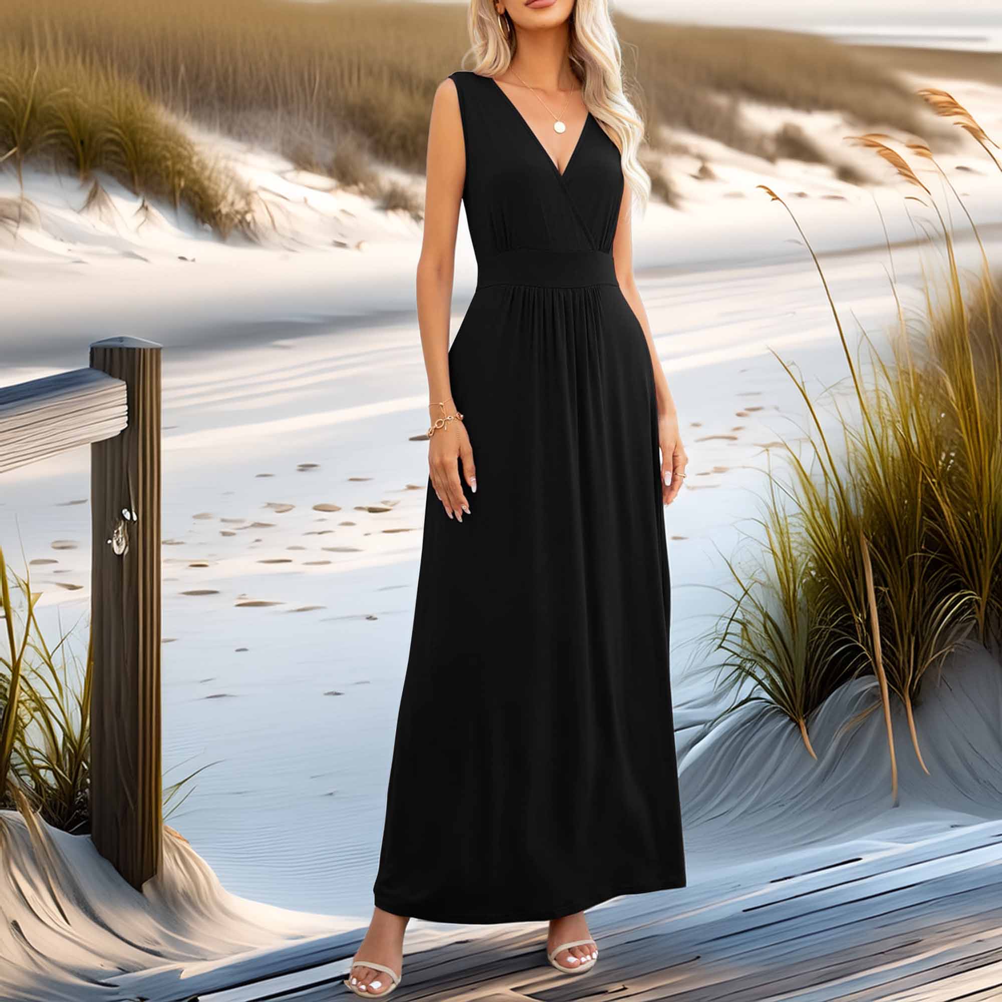 Surplice Neck Sleeveless Maxi Dress