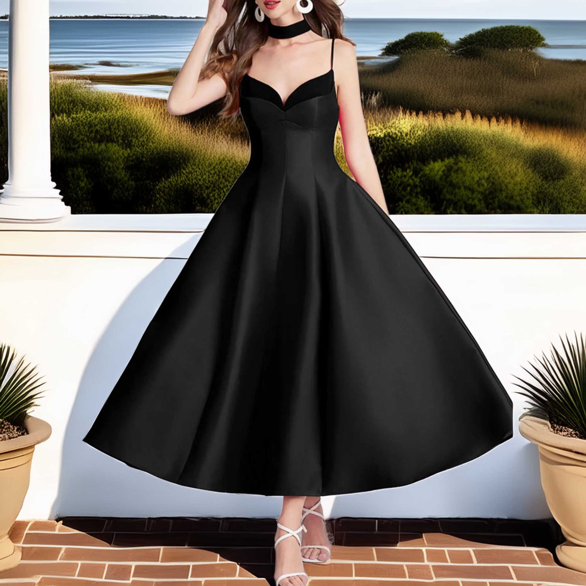 Sweetheart Spaghetti Strap Midi Mariner Dress Collar