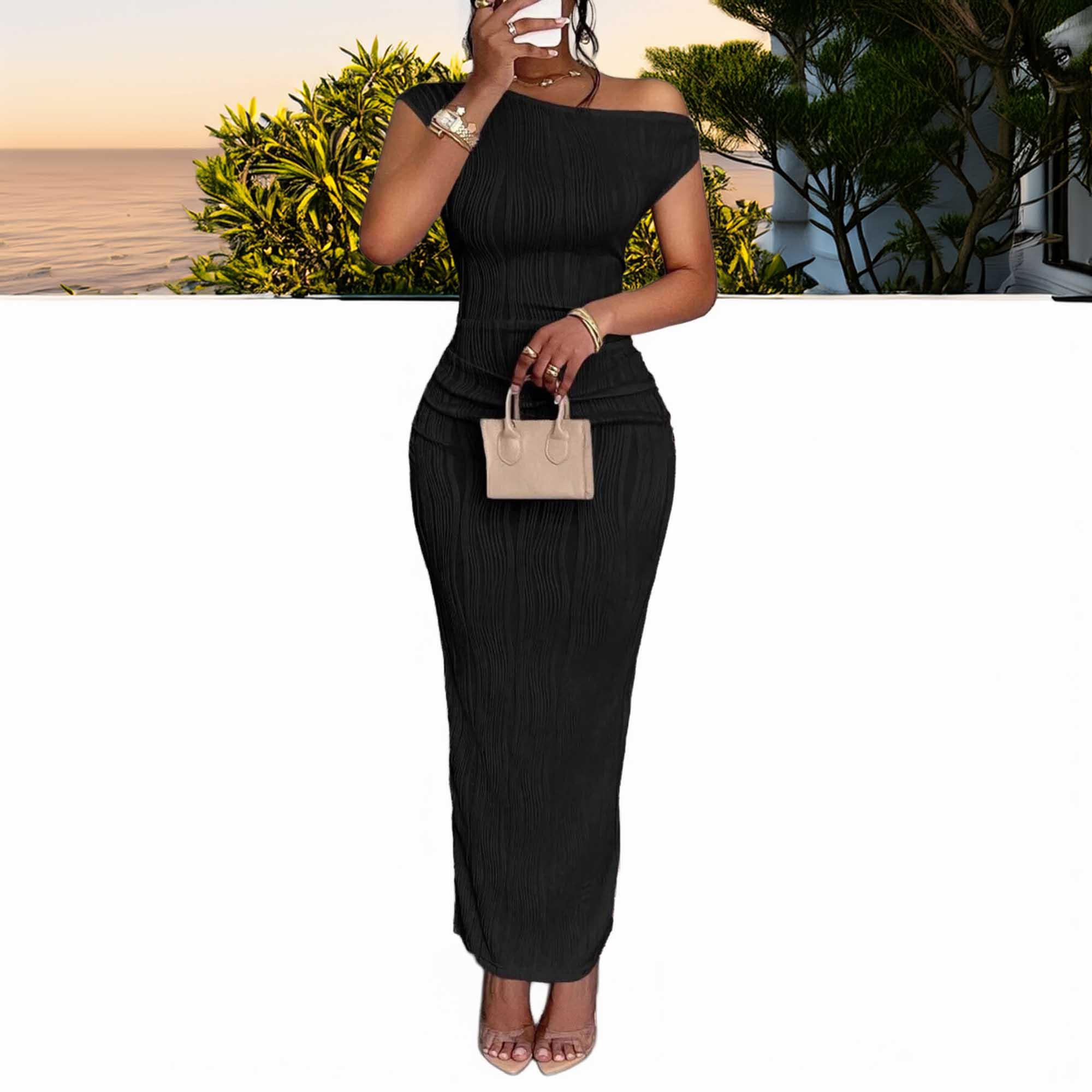 Textured Single Shoulder Bodycon Maxi Dress - Southern Shores Clothing