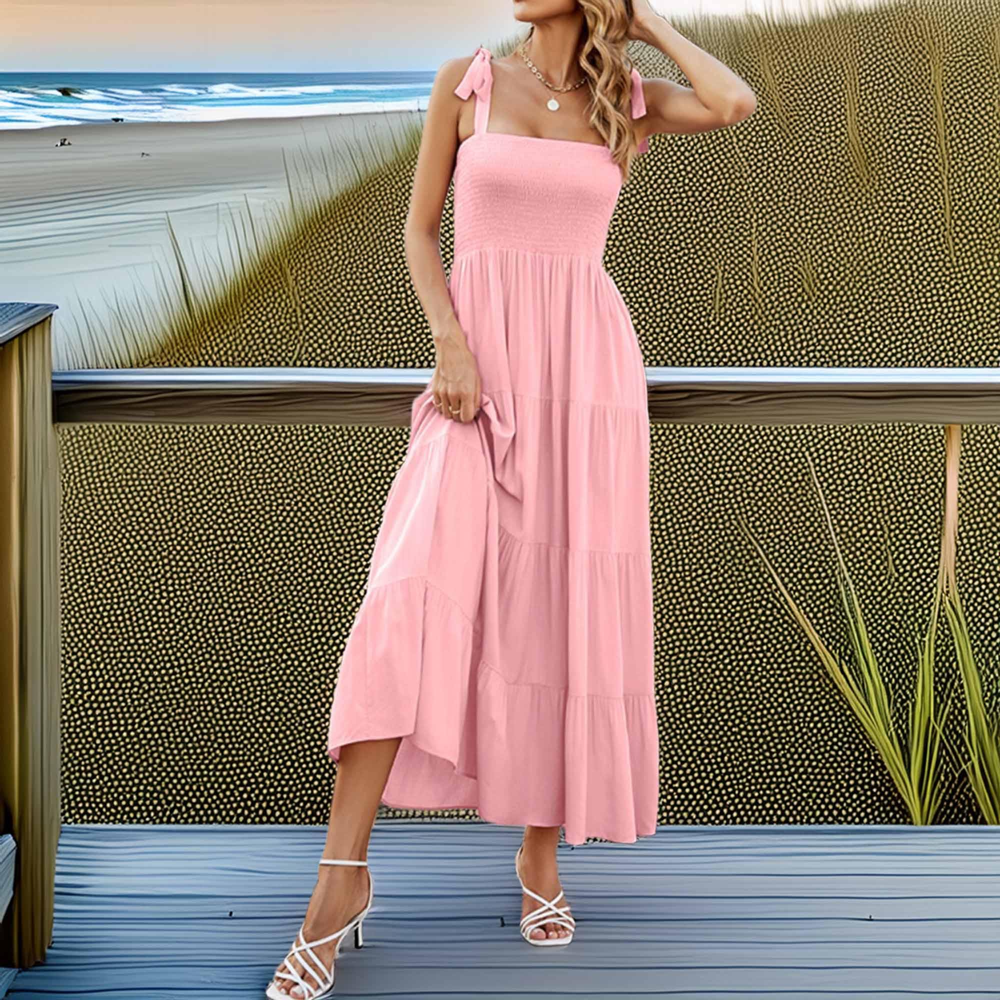 Tie Shoulder Smocked Tiered Maxi Dress Casual - Southern Shores Clothing