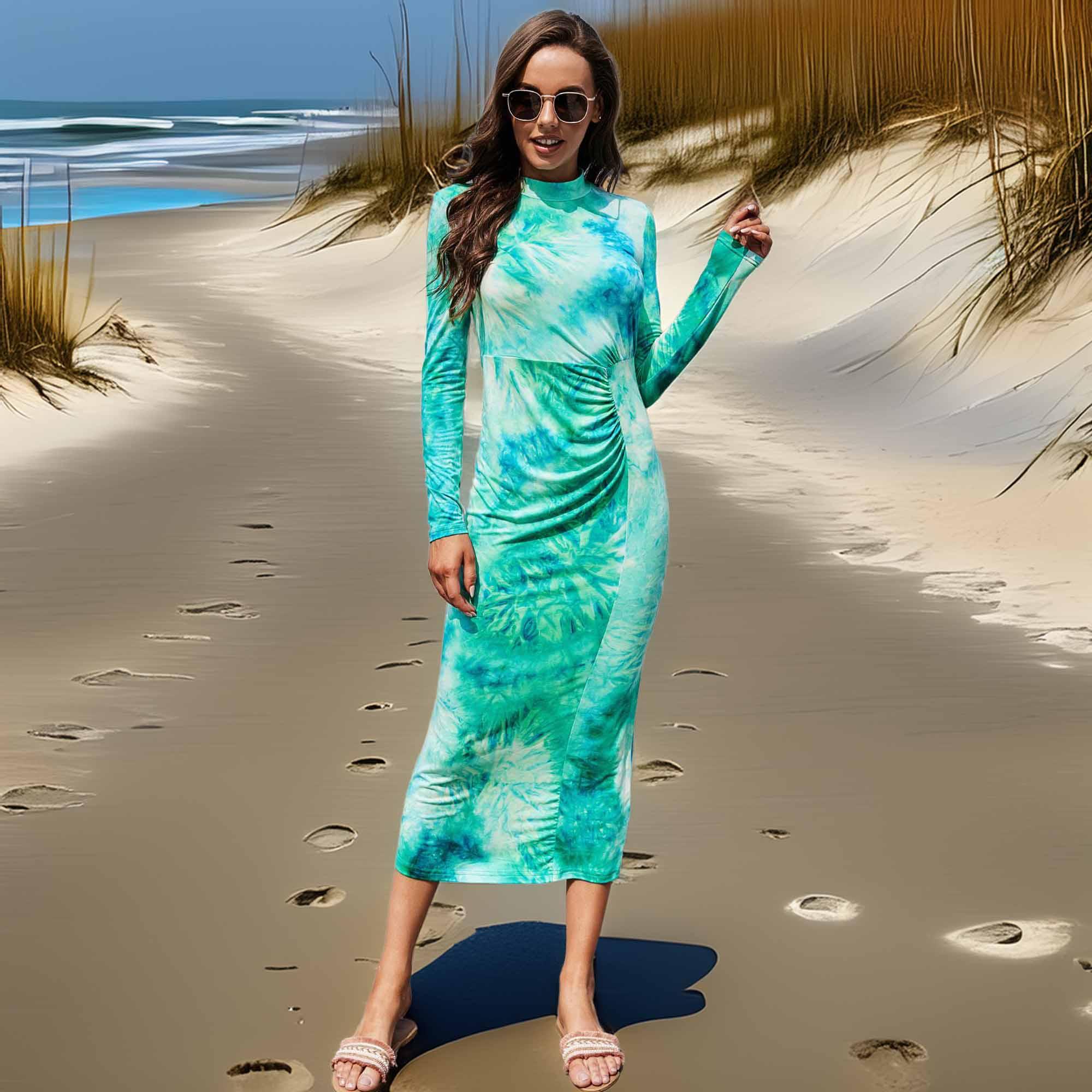 Tie Dye Mock Neck Long Sleeve Dress - Southern Shores Clothing