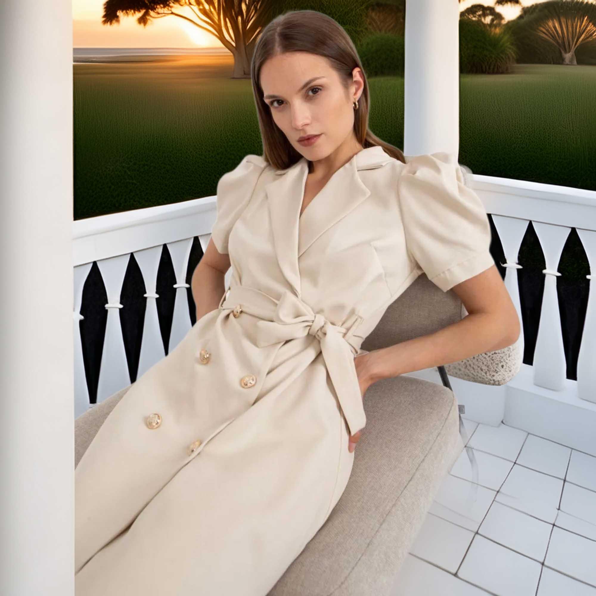 Tie Waist Short Sleeve Blazer Dress For Daily Wear - Southern Shores Clothing
