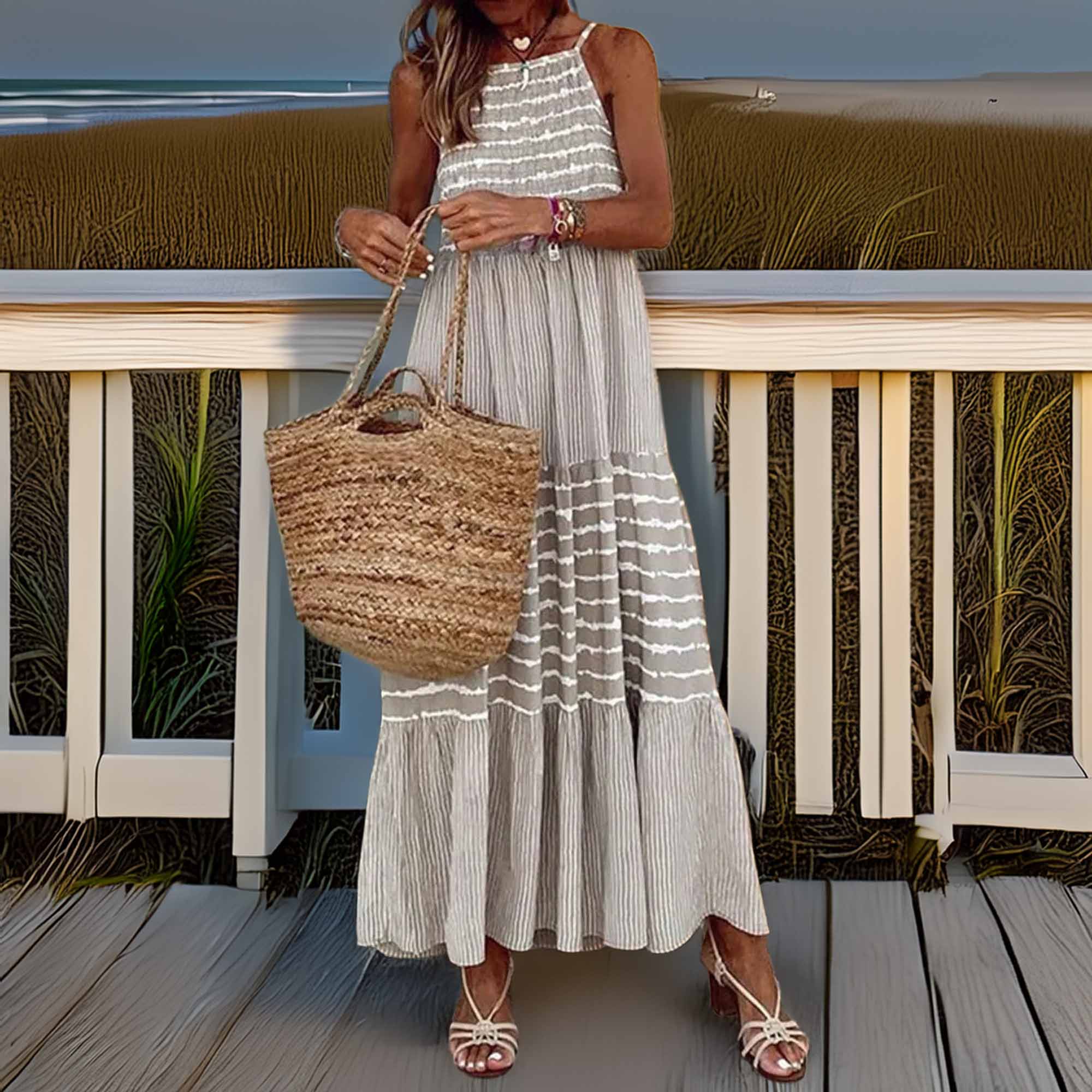 Tiered Striped Sleeveless Cami Dress