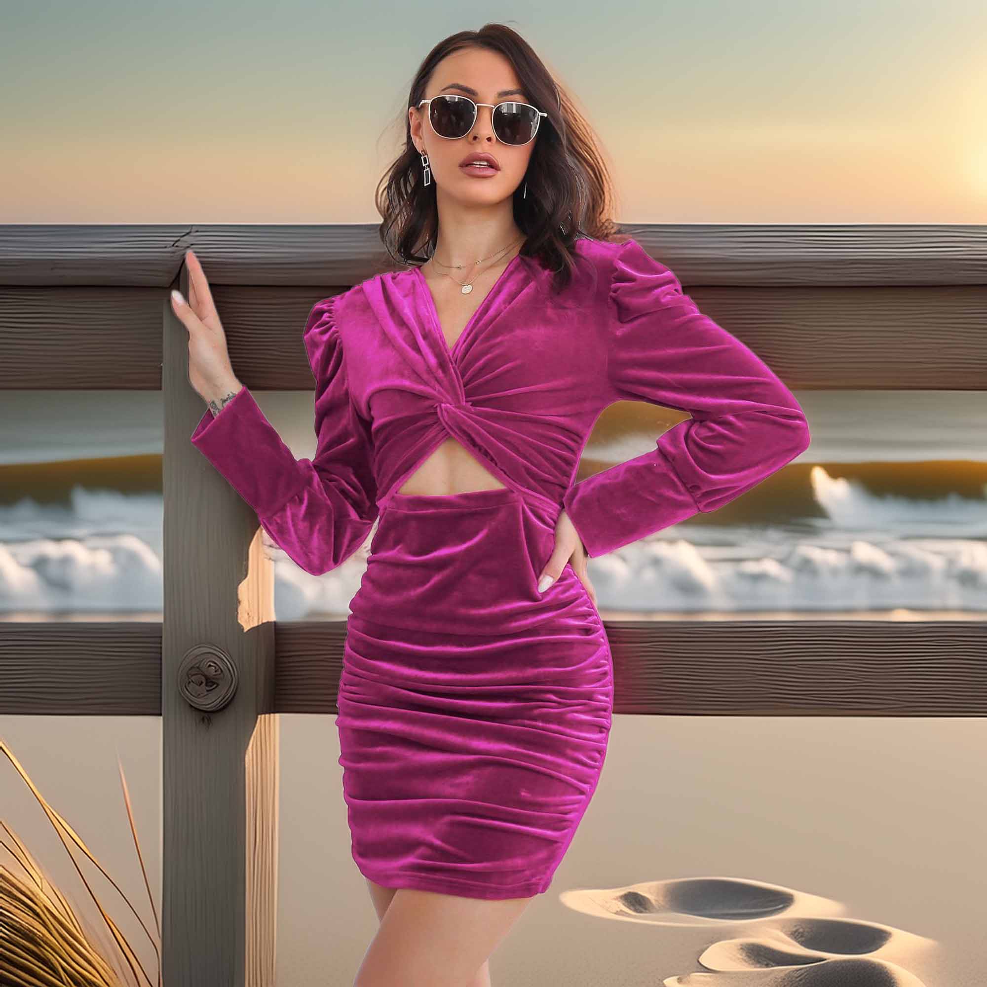 Twist Front Cutout Long Sleeve Dress