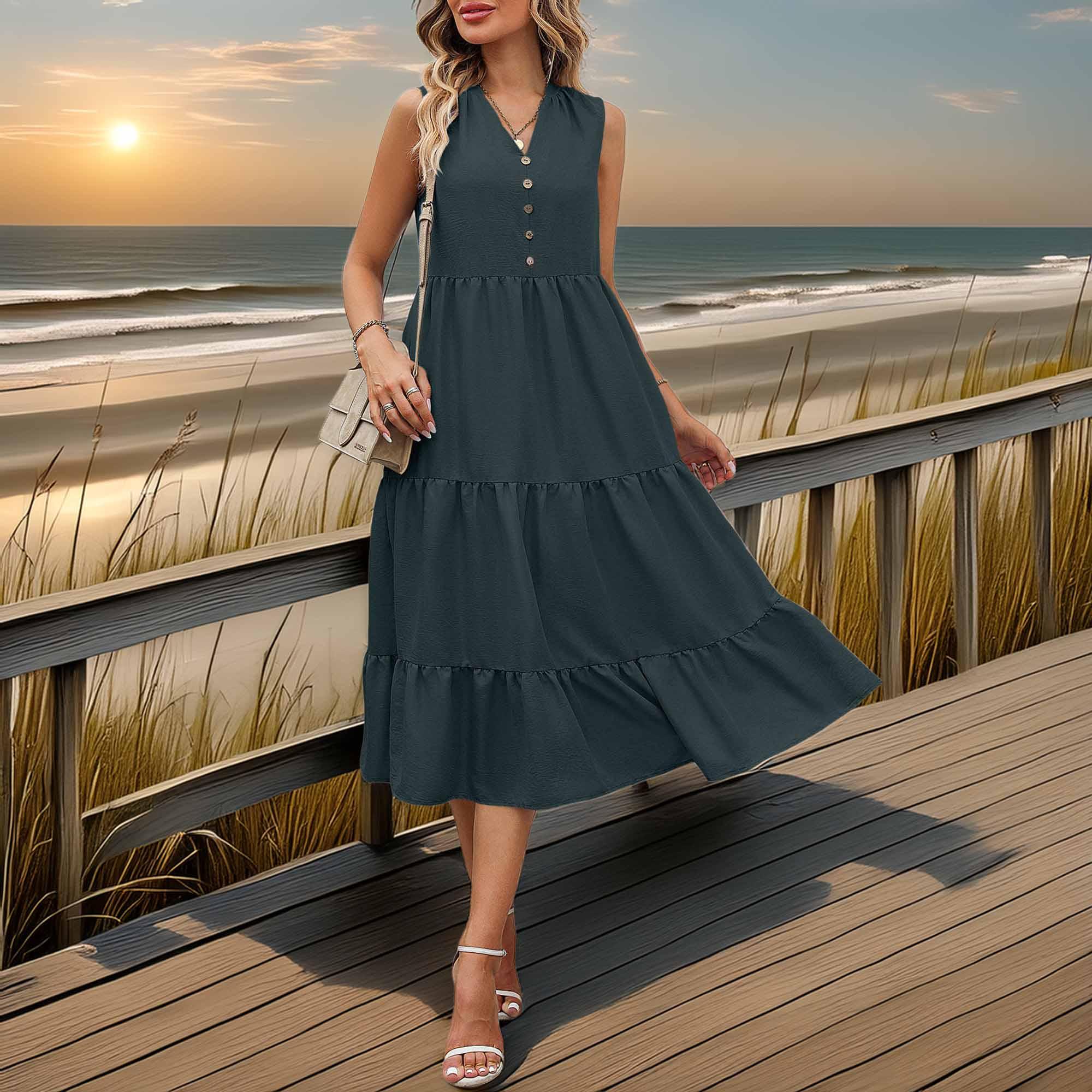V-Neck Sleeveless Tiered Dress - Southern Shores Clothing