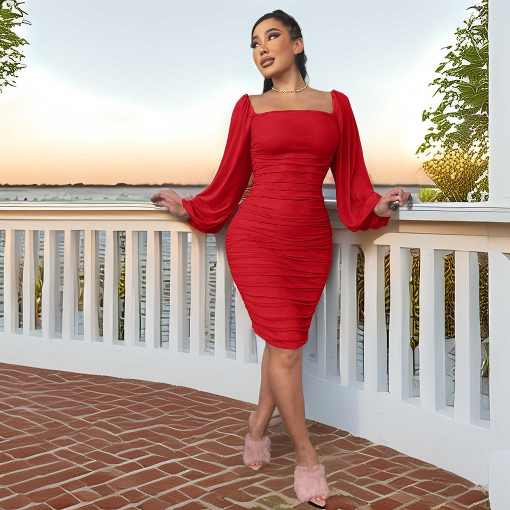 Zip-Back Ruched Bodycon Dress