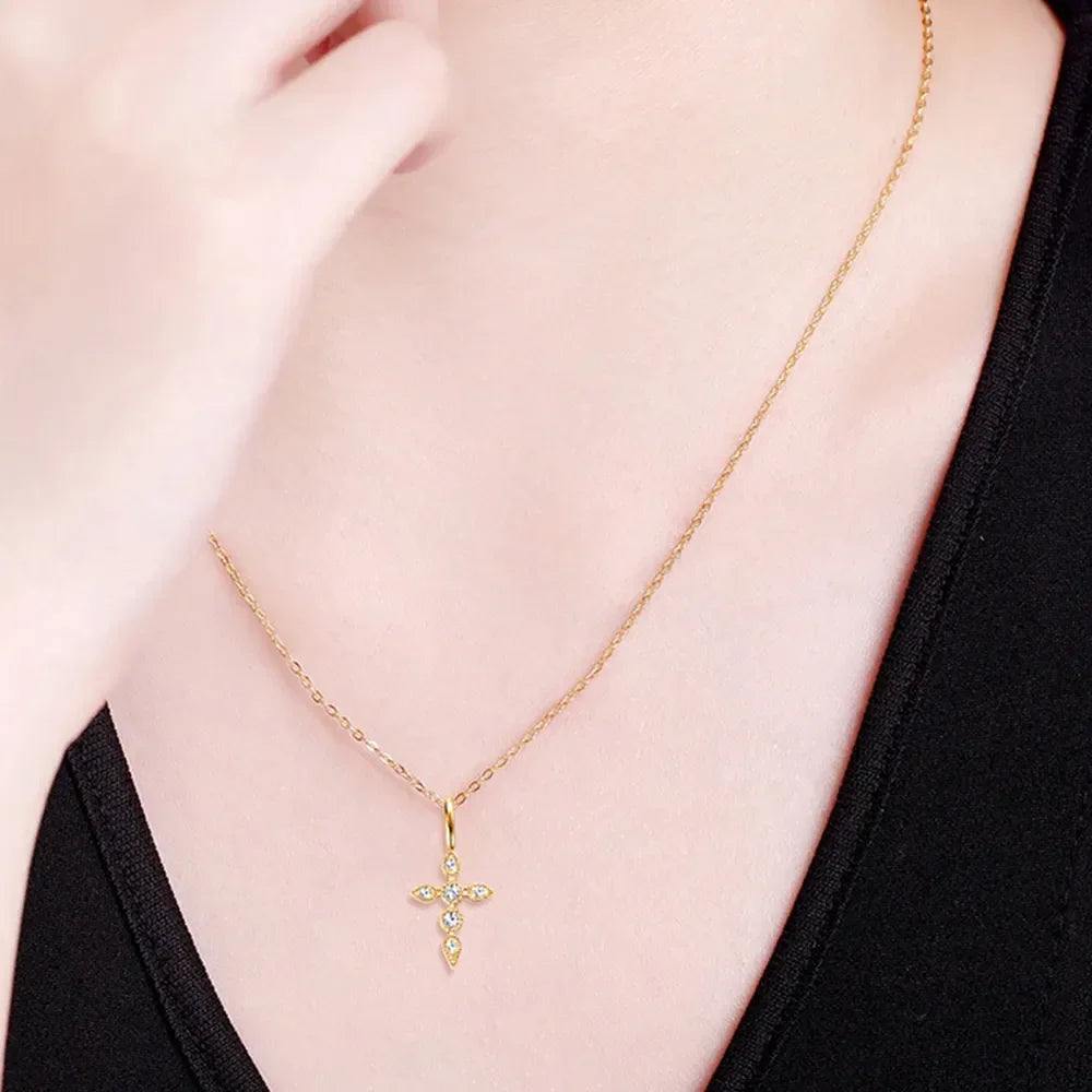 Sterling Silver Moissanite Cross Pendant Necklace - Southern Shores Clothing