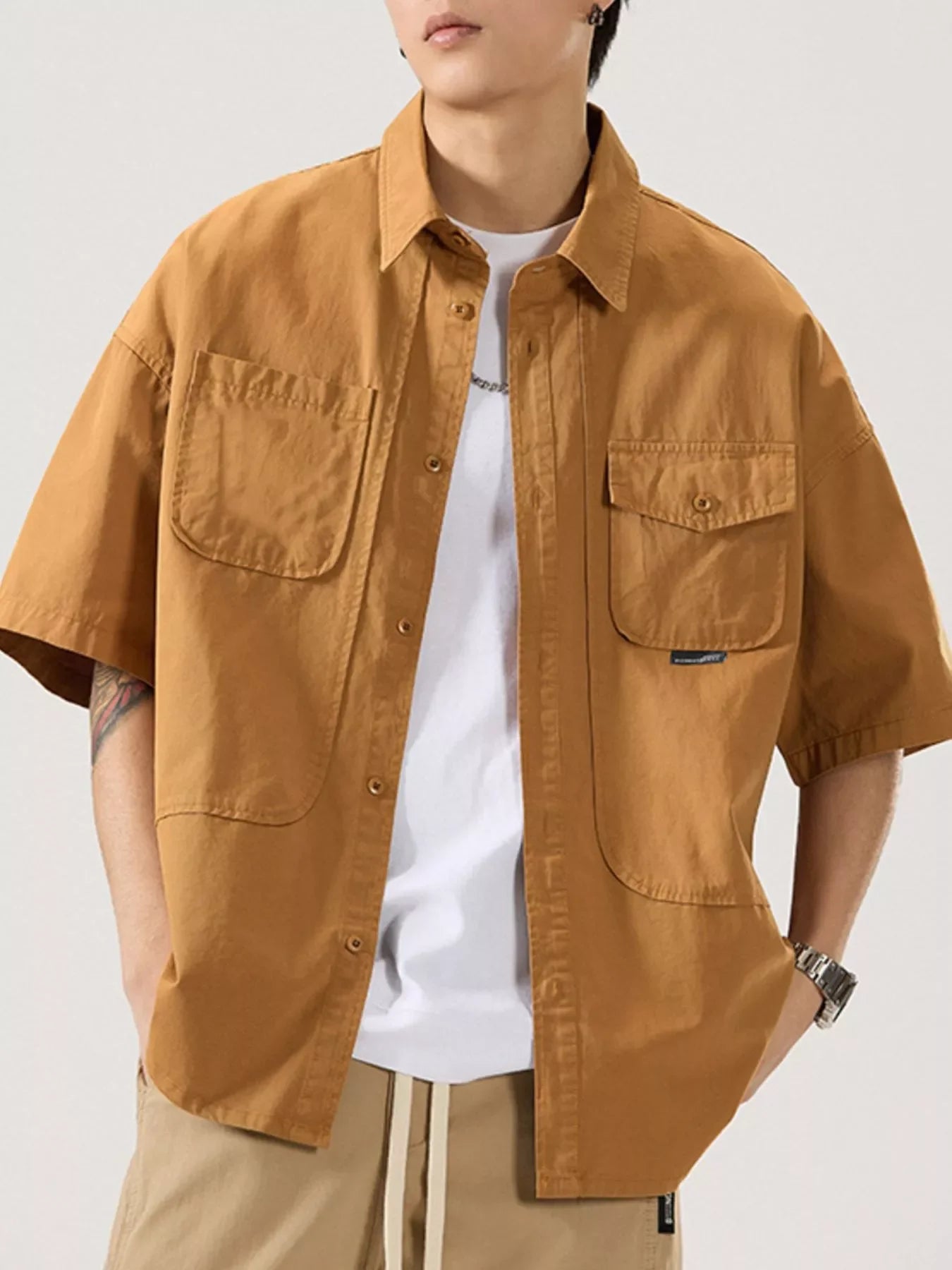 Plus Size Button Up Half Sleeve Cotton Shirt With Pocket - Southern Shores Clothing