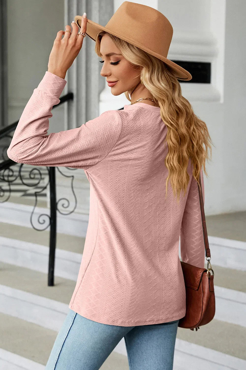 Notched Buttoned Long Sleeve Stretch T Shirt - Southern Shores Clothing