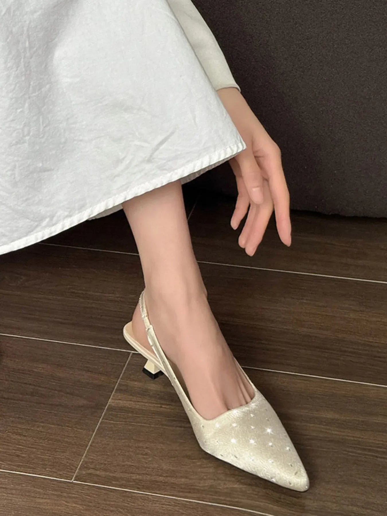 Pointed Toe Slingback Pumps With Rhinestones - Southern Shores Clothing