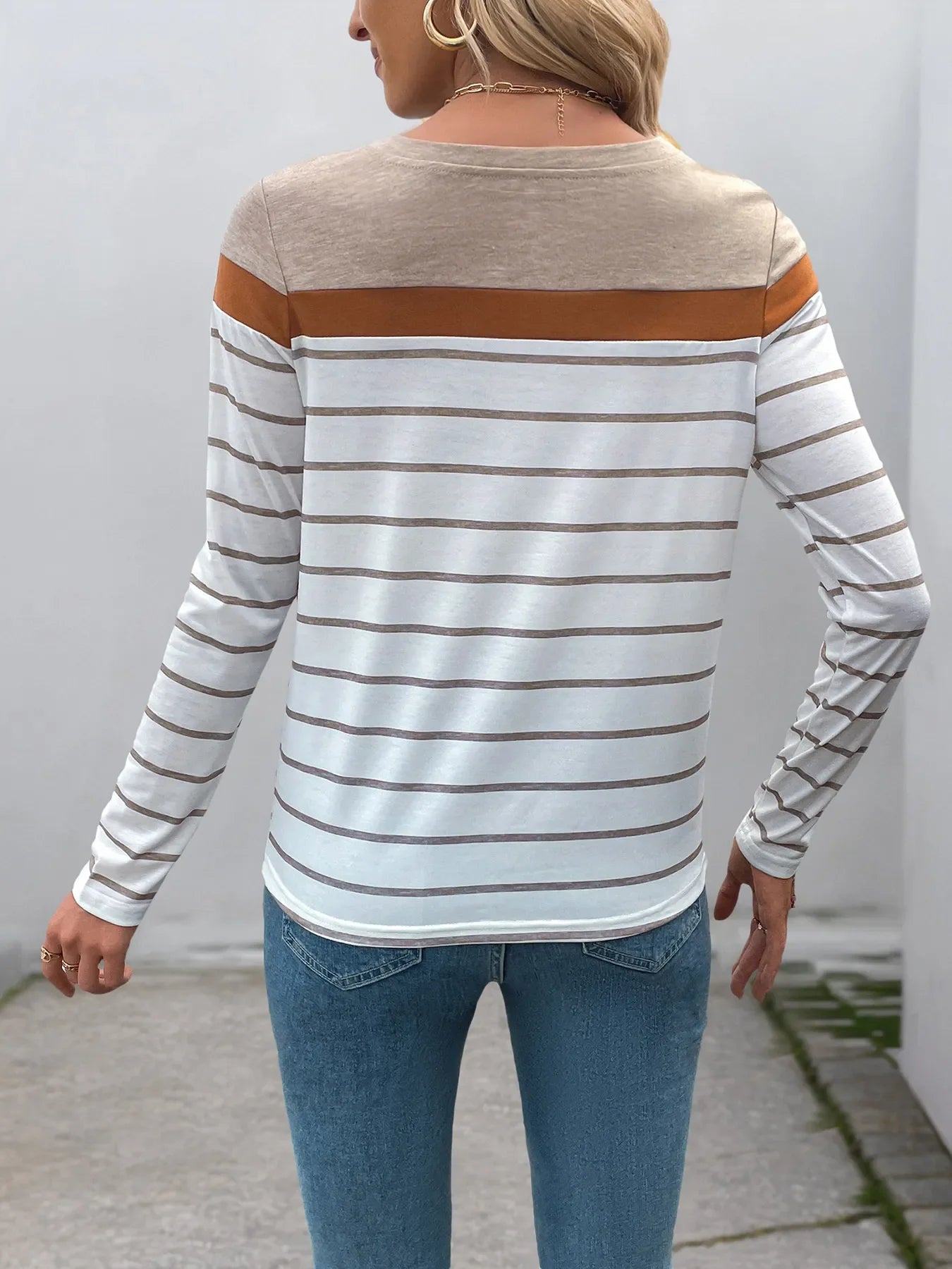 Striped Long Sleeve Stretch T Shirt Casual Top - Southern Shores Clothing