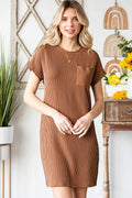 Ribbed Round Neck Short Sleeve Dress - Southern Shores Clothing