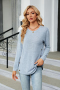 Round Neck Long Sleeve T Shirt With Button Detail - Southern Shores Clothing