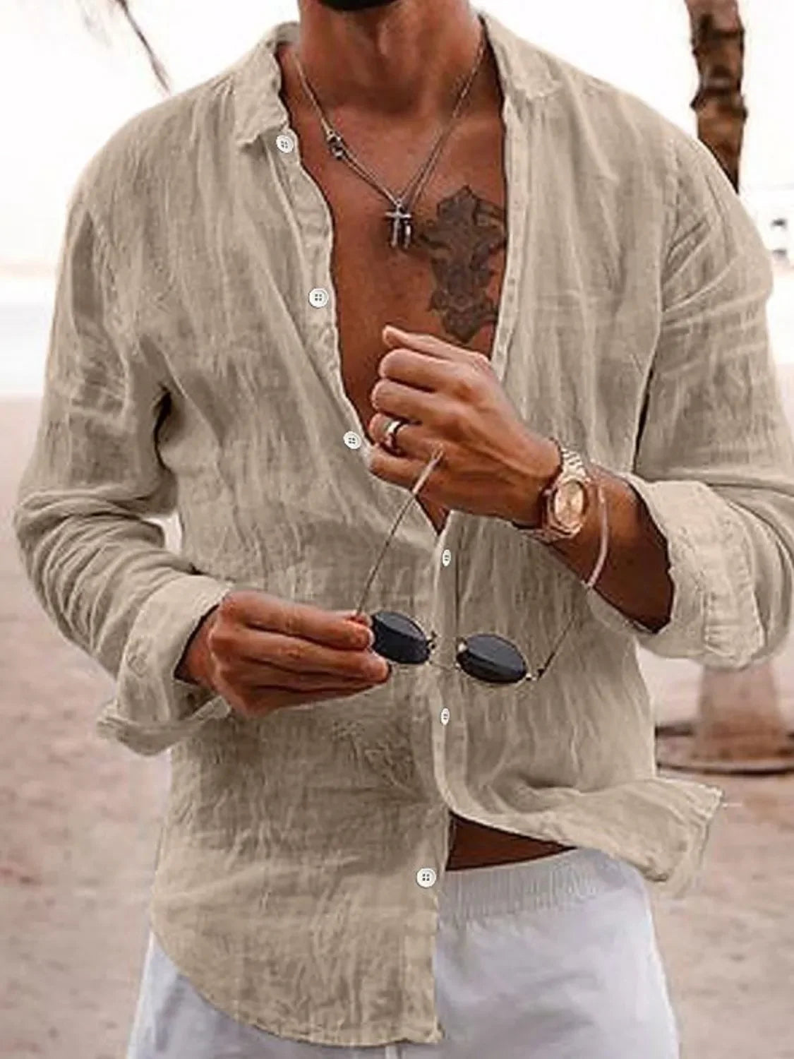 Plus Size Button Up Long Sleeve Cotton Shirt