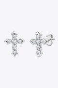 Platinum Plated Moissanite Cross Stud Earrings