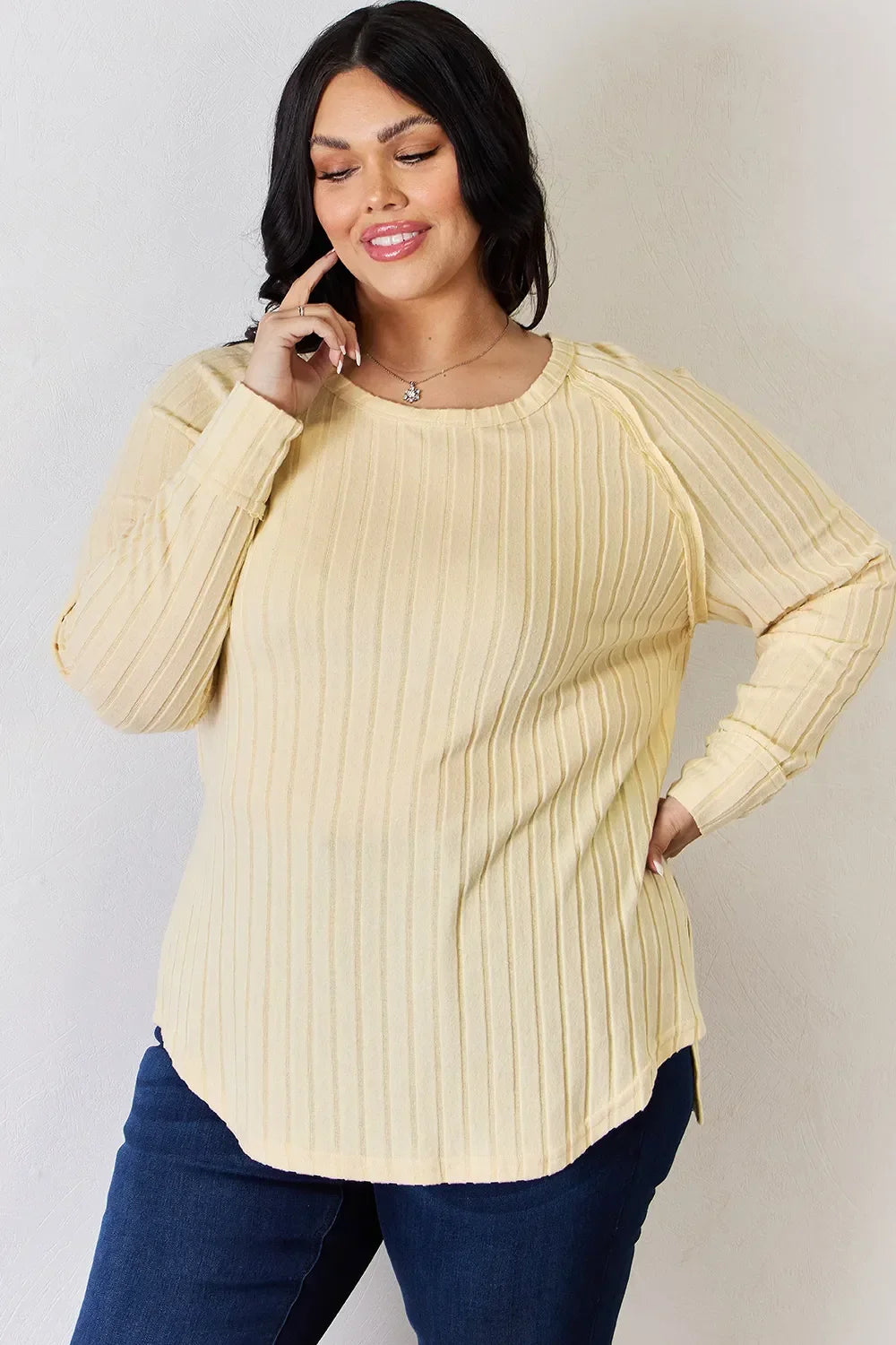 Ribbed Round Neck Slit T Shirt With Stretch - Southern Shores Clothing