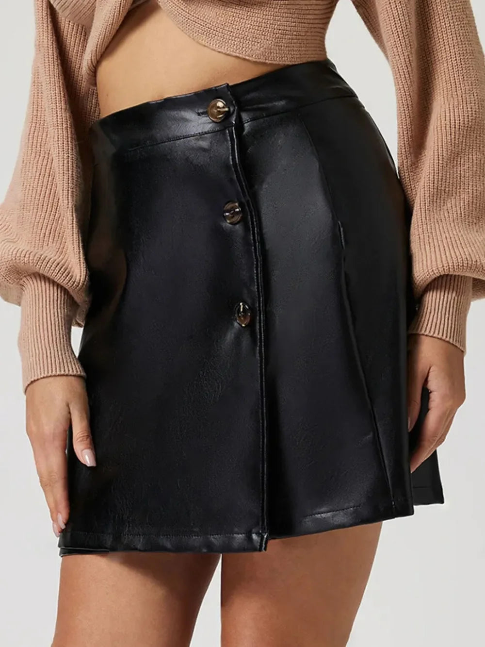 Buttoned High Rise Mini Skirt Chic Casual - Southern Shores Clothing