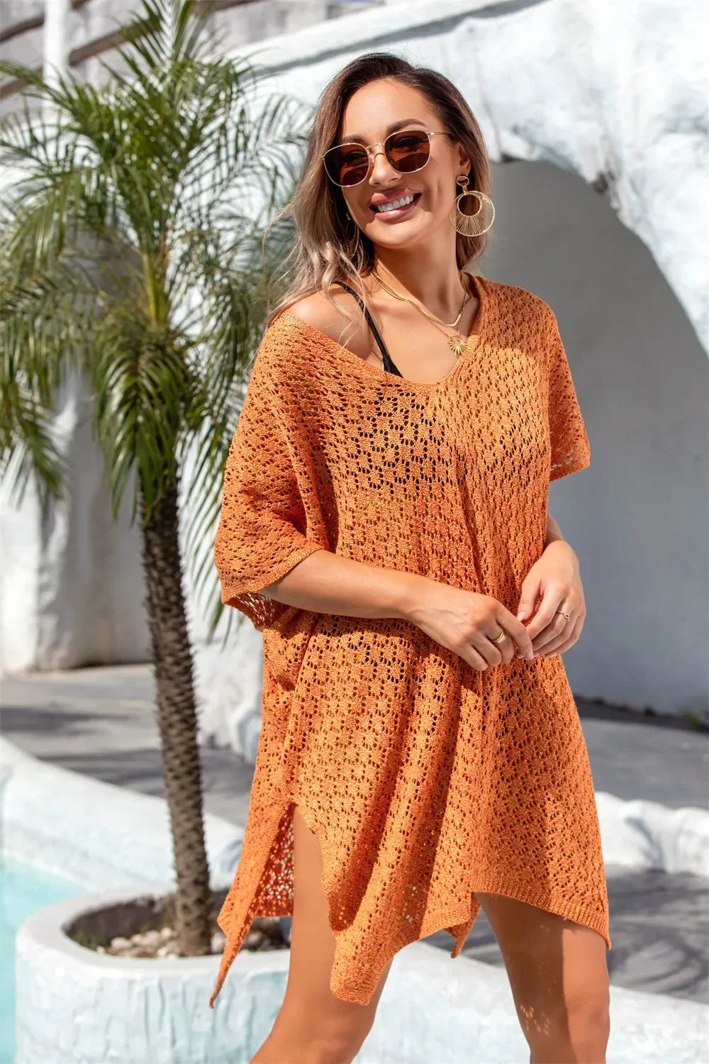 Angel Wings Openwork Sheer Polyester Cover Up One Size - Southern Shores Clothing