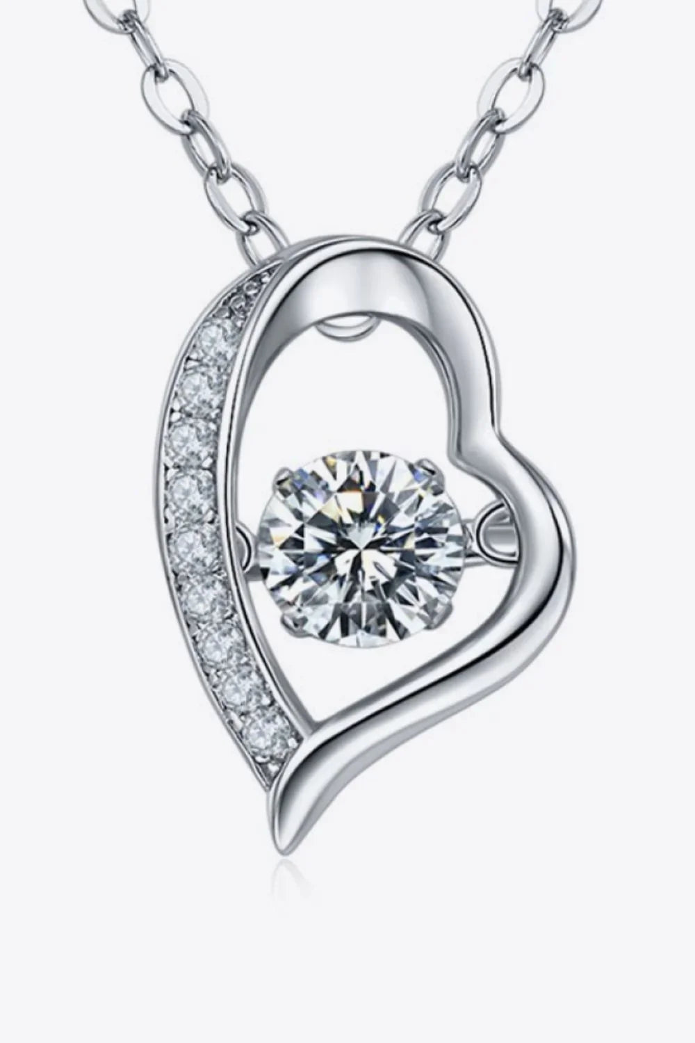 Sterling Silver Moissanite Heart Crescent Pendant Necklace - Southern Shores Clothing