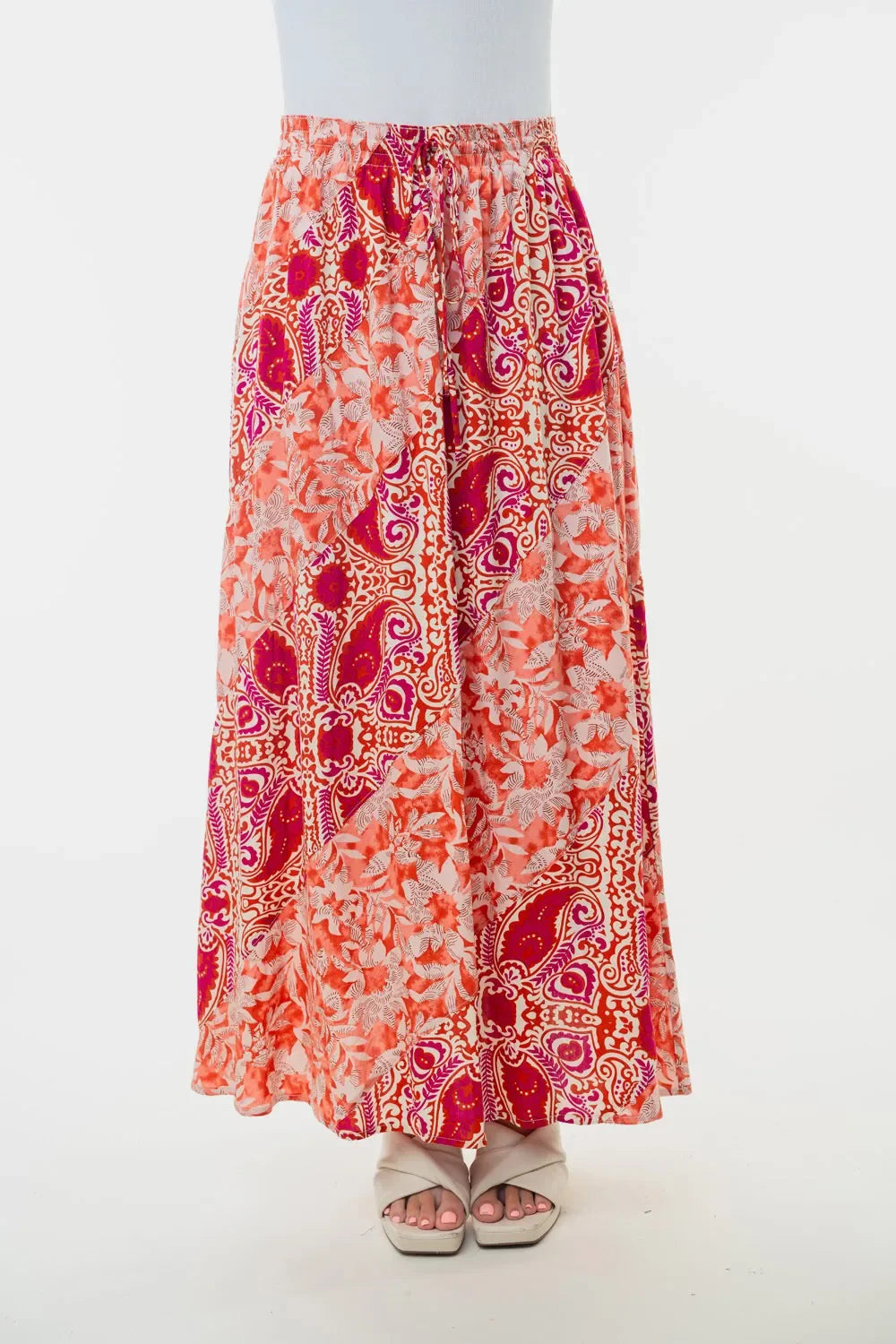 High Waisted Floral Woven Skirt Rayon Lightweight - Southern Shores Clothing