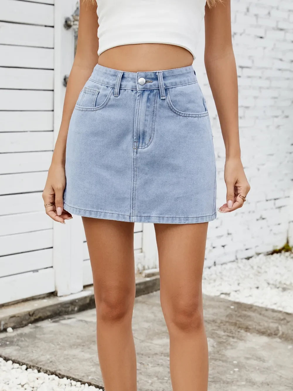 Casual Denim Mini Skirt With Clean Silhouette - Southern Shores Clothing
