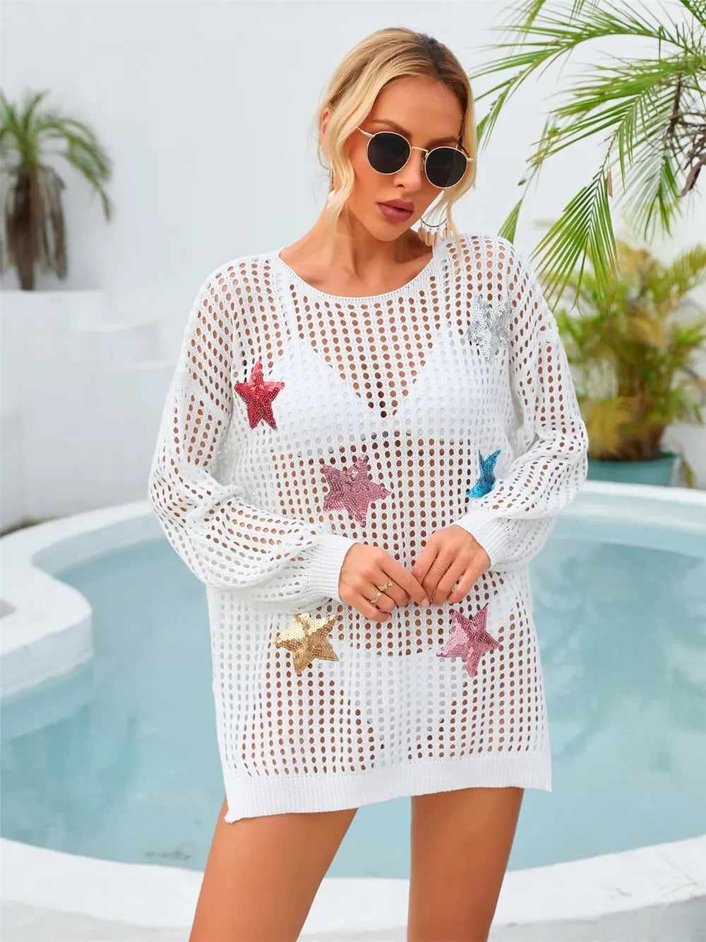 Angel Wings Sequin Star Long Sleeve Cover Up - Southern Shores Clothing