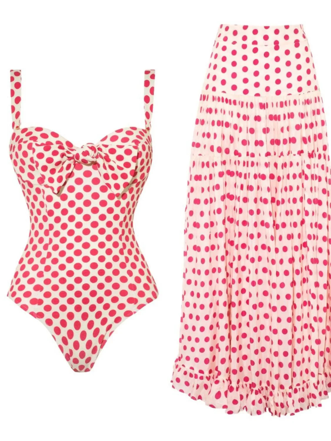 Heart-Print One-Piece Swimsuit With Ruffle Bow Skirt Soft Cups - Southern Shores Clothing