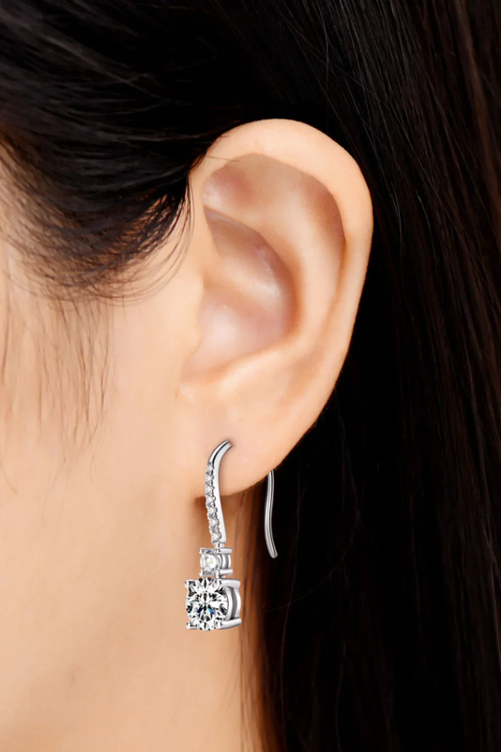 Moissanite Sterling Silver Drop Earrings Lever Back - Southern Shores Clothing