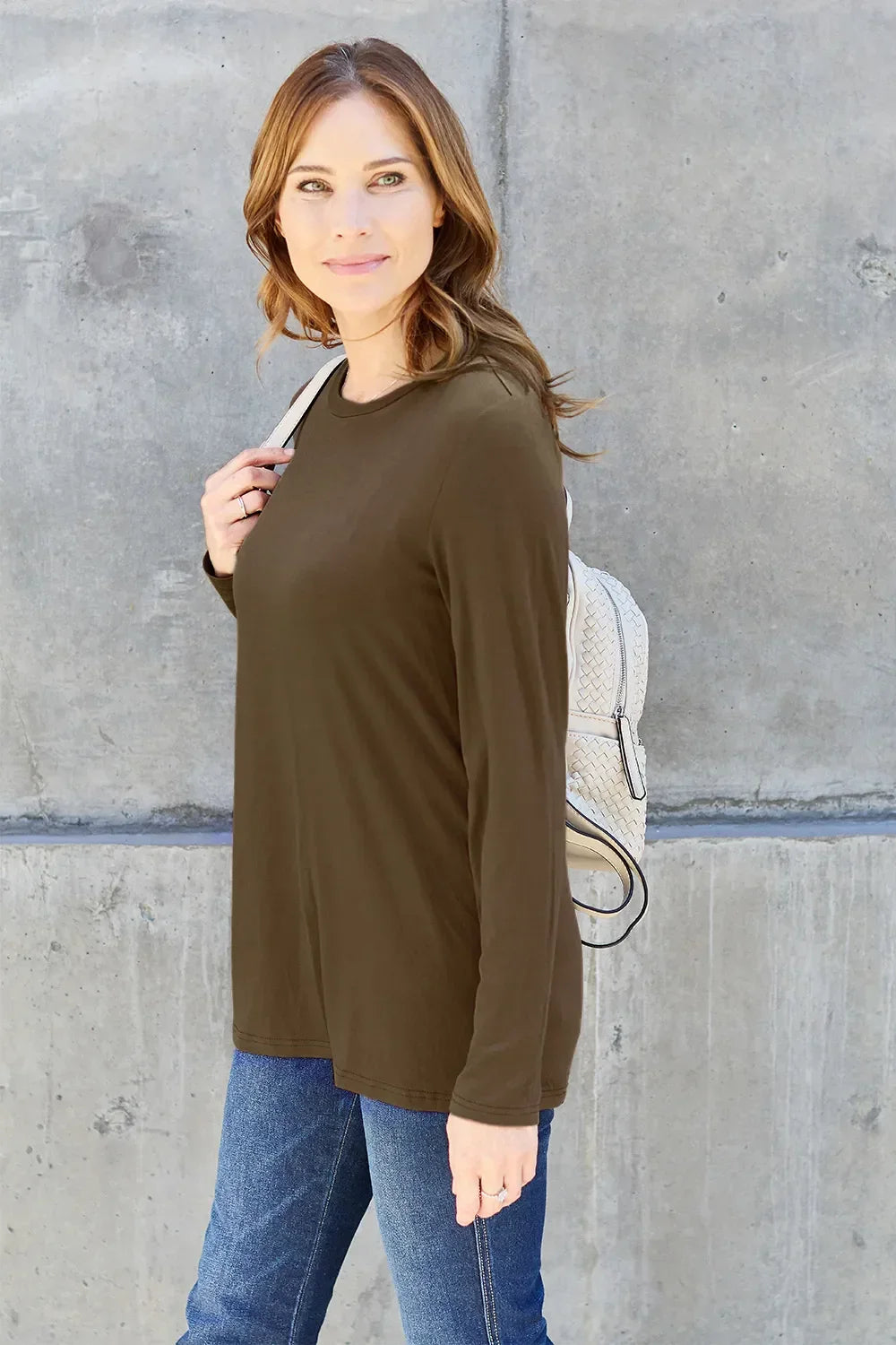 Basic Round Neck Long Sleeve Knit Top Silhouette - Southern Shores Clothing