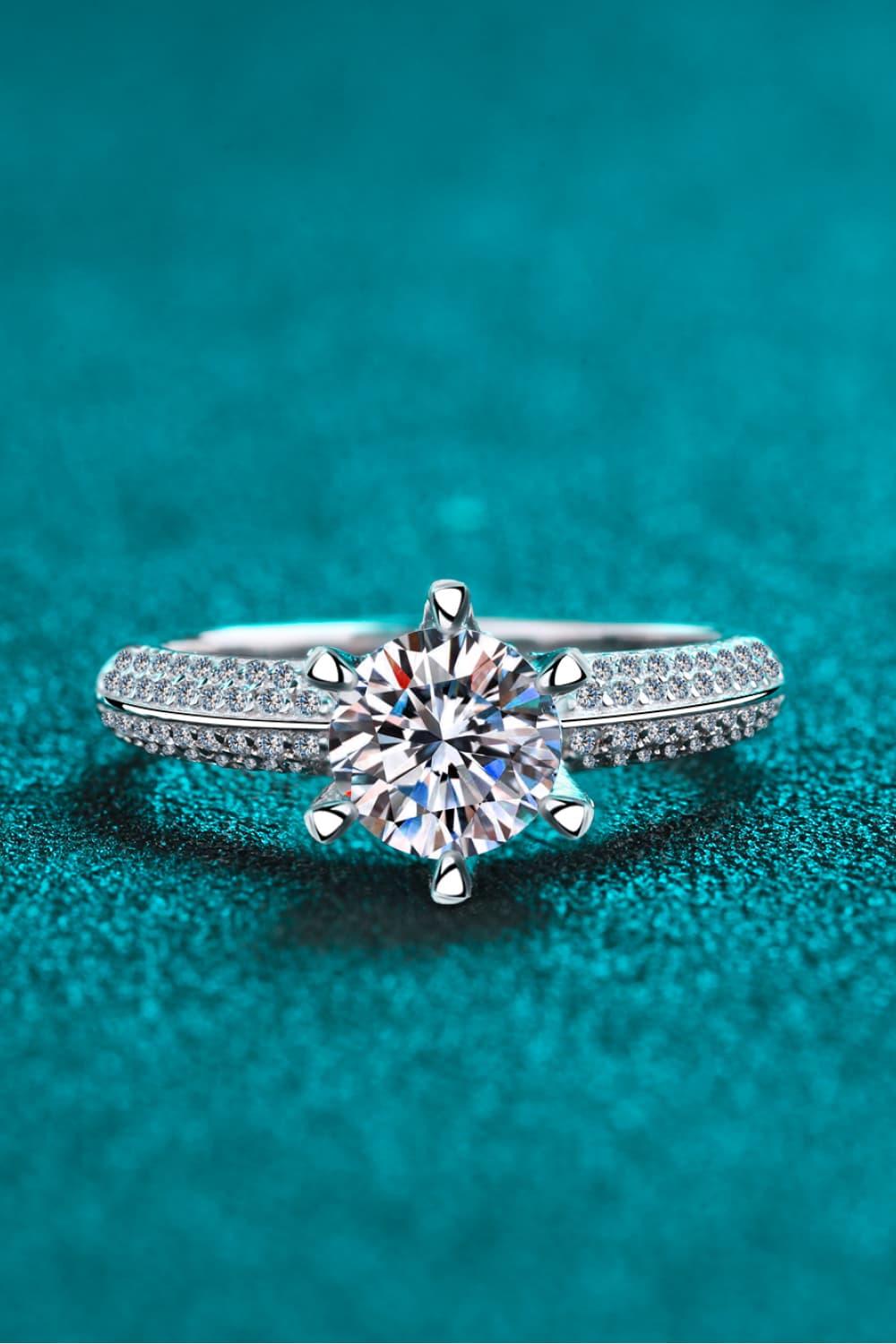 Moissanite Ring With Side Stones In Sterling Silver - Southern Shores Clothing