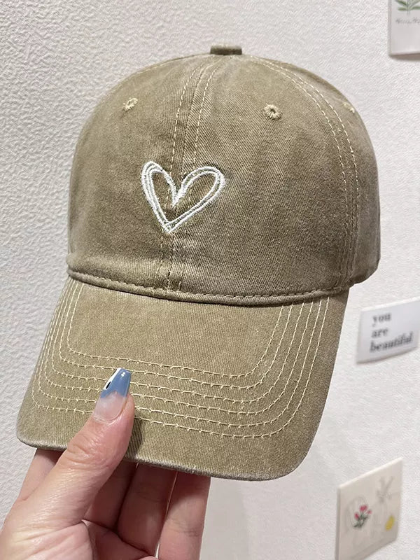 Washed Heart Embroidered Baseball Cap One Size