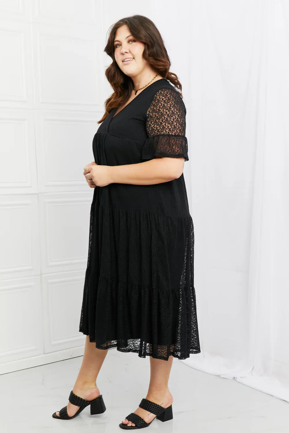 Lace Tiered Midi Dress With Surplice Neckline - Southern Shores Clothing