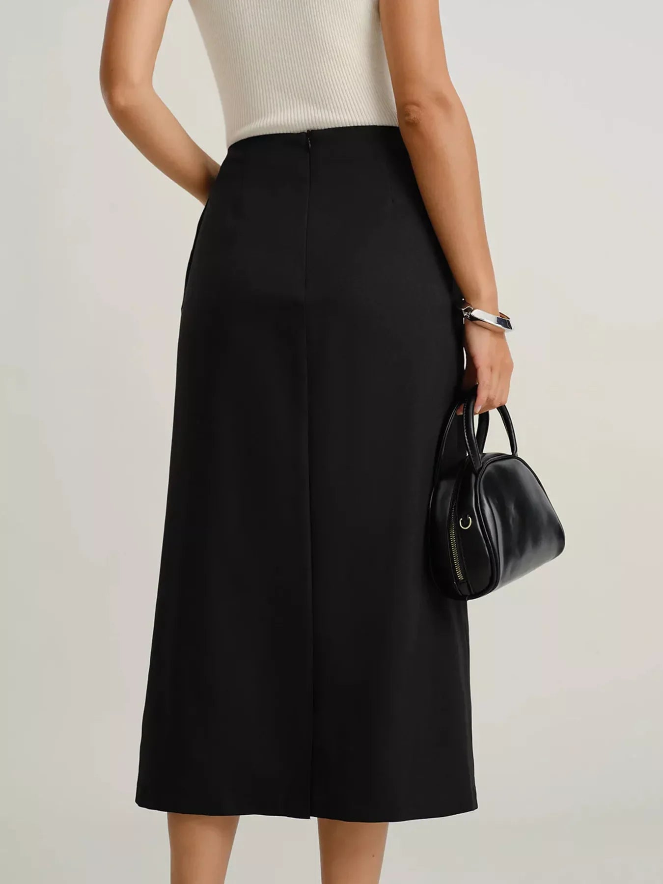 Button-Front Pocketed Midi Skirt With Breathable Fabric - Southern Shores Clothing