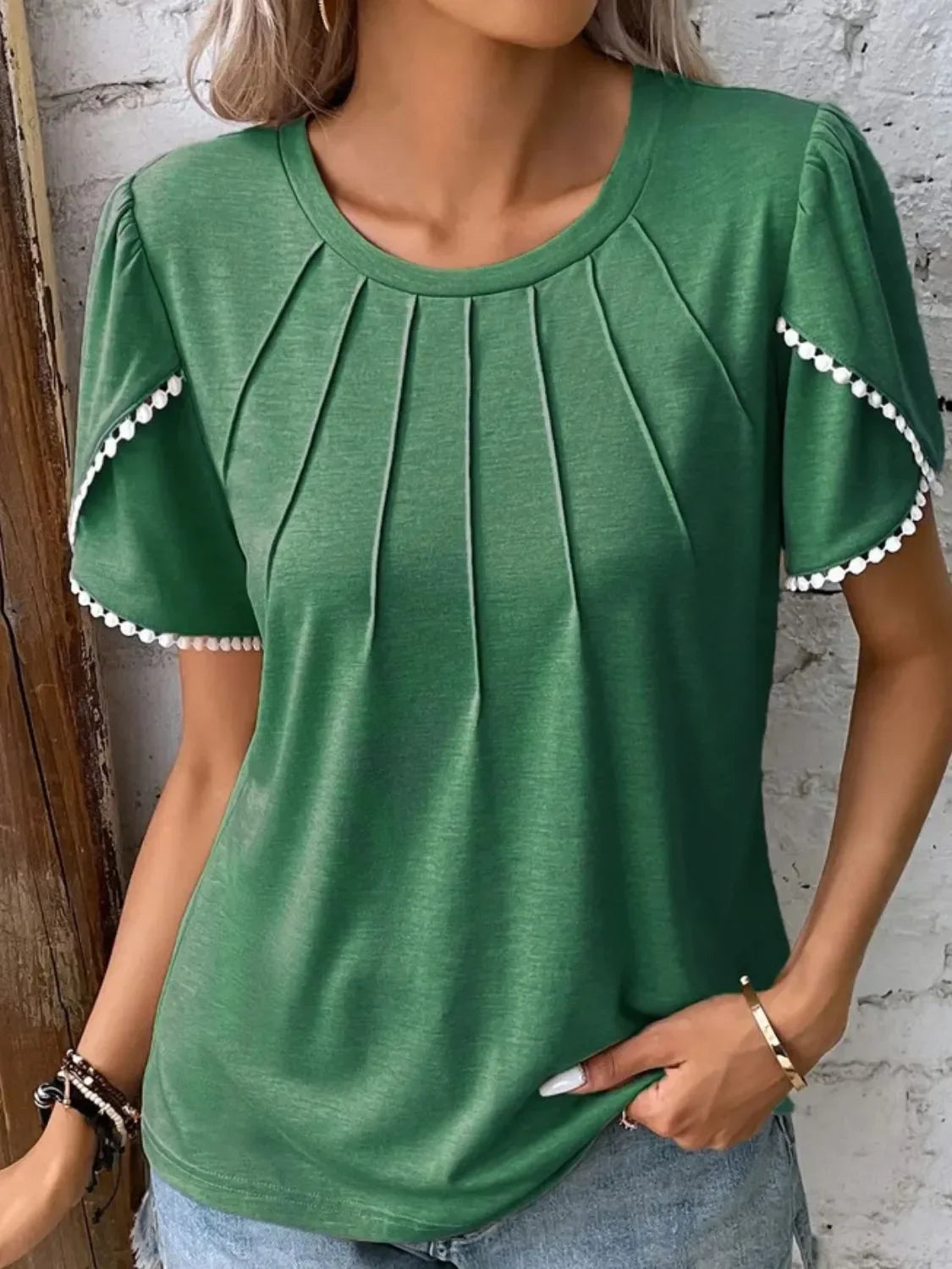 Round Neck Petal Sleeve Blouse Plus Size - Southern Shores Clothing