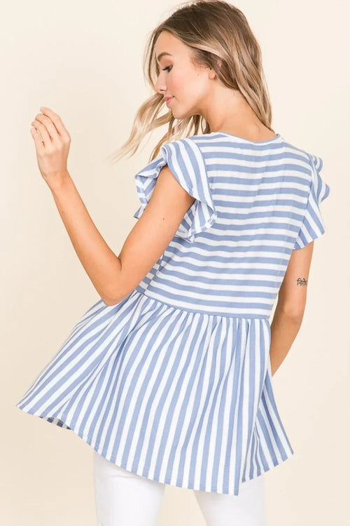 Lightweight Striped Round Neck Blouse Woven Top - Southern Shores Clothing